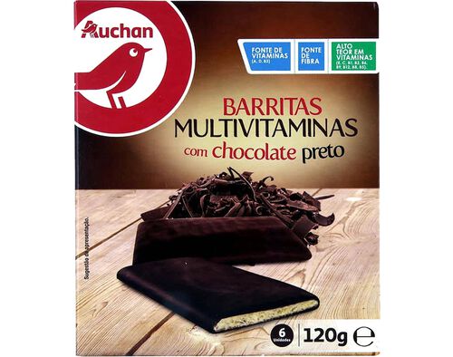 BARRITAS AUCHAN MULTIVITAMINAS CHOCOLATE PRETO 6UN 120G image number 0