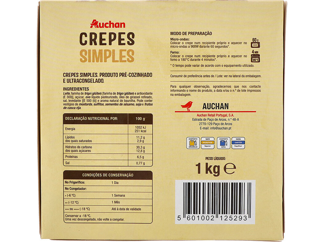 CREPES AUCHAN SIMPLES 16UN 1KG image number 1