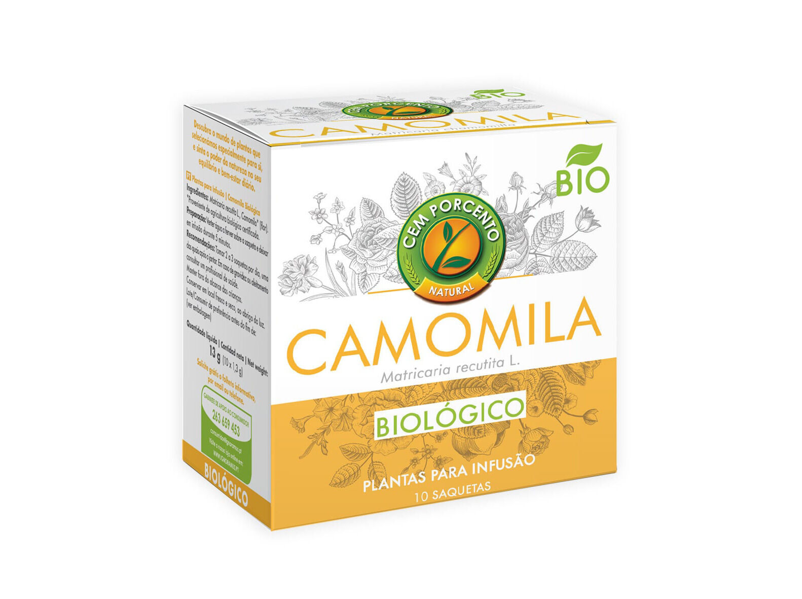 CH&Aacute; INFUS&Atilde;O CEM PORCENTO CAMOMILA BIO 13G