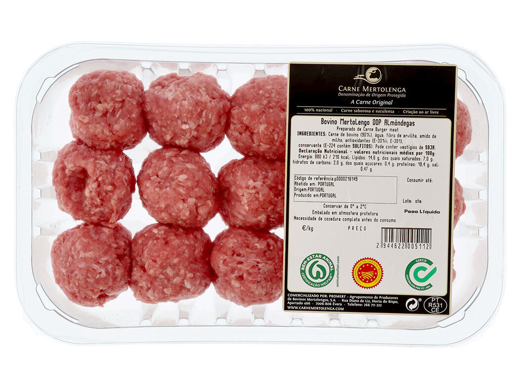 ALMONDEGAS DE BOVINO MERTOLENGO DOP ISENTO DE GLUTEN KG