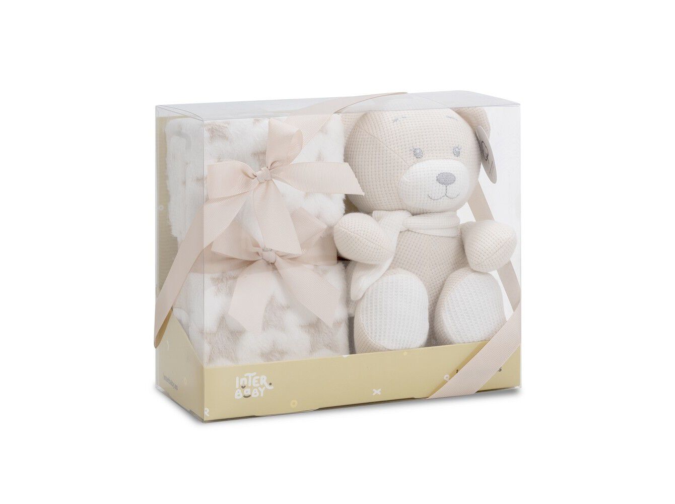 CONJUNTO DE MANTA + PELUCHE INTERBABY ALGOD&Atilde;O URSO BEGE