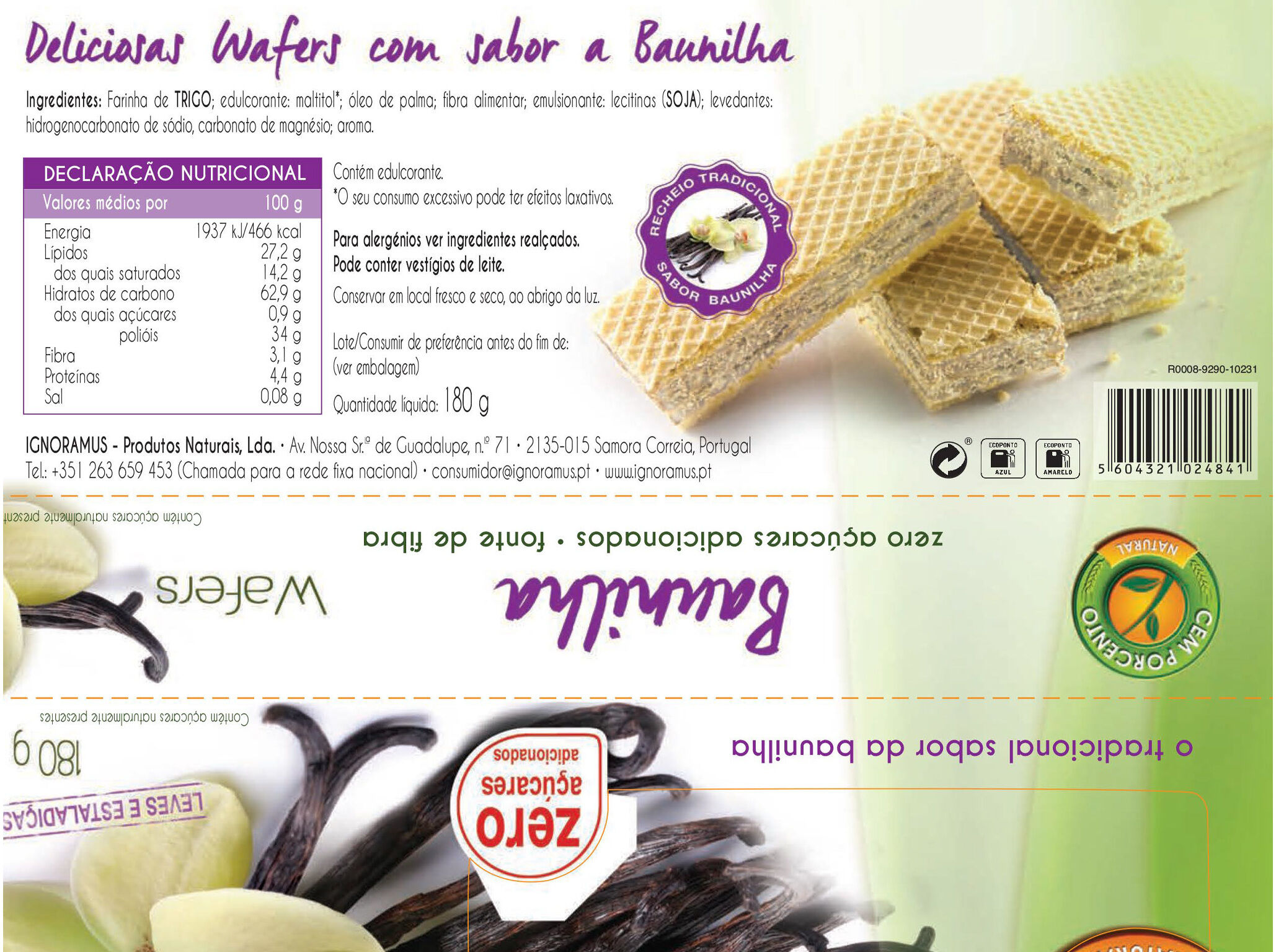 WAFER CEM PORCENTO BAUNILHA SEM A&Ccedil;&Uacute;CAR 180G image number 1