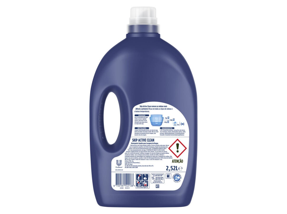 DETERGENTE ROUPA M&Aacute;QUINA LIQU&Iacute;DO SKIP ACTIVE CLEAN 56D image number 1