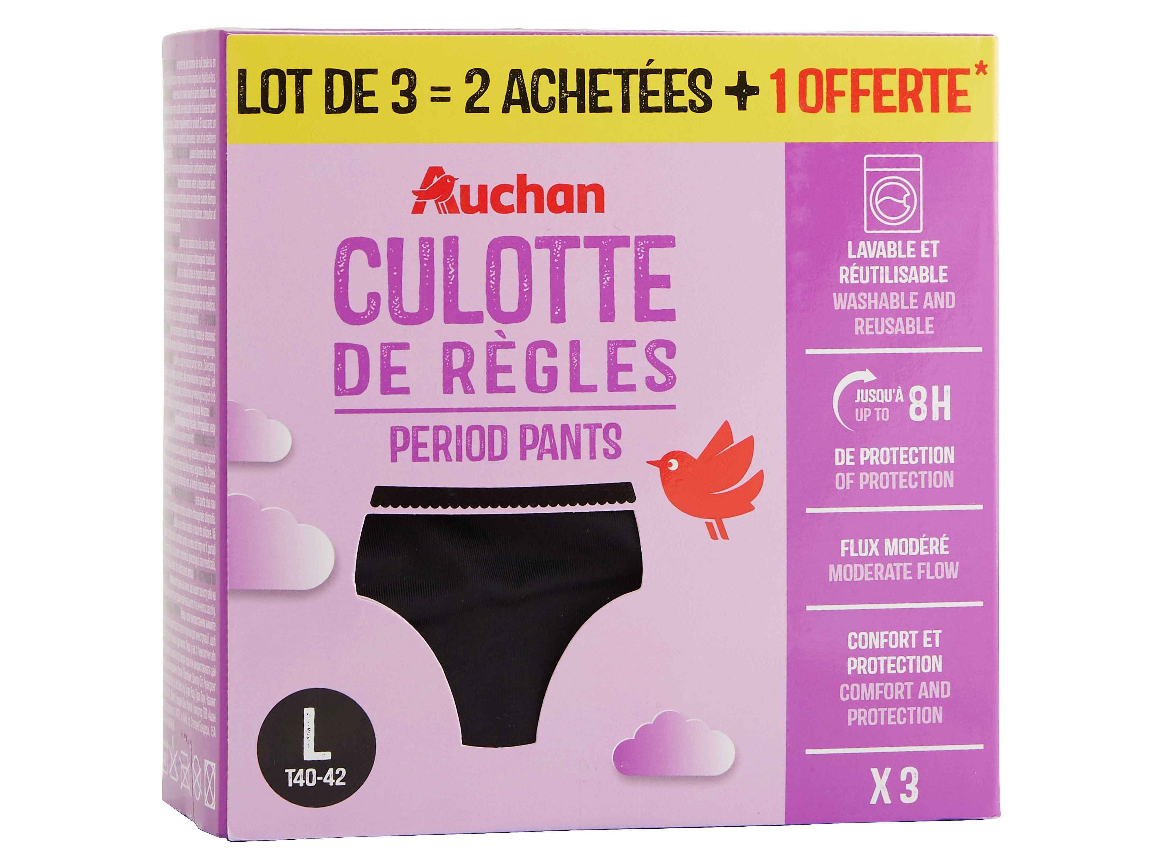 CUECAS MENSTRUAIS AUCHAN PRETO FLUXO MODERADO L 3UN image number 1