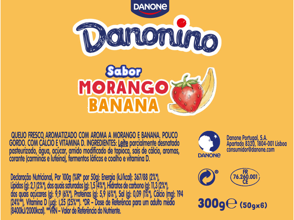 IOGURTE DANONINO PETIT MORANGO E BANANA 6X50G image number 1