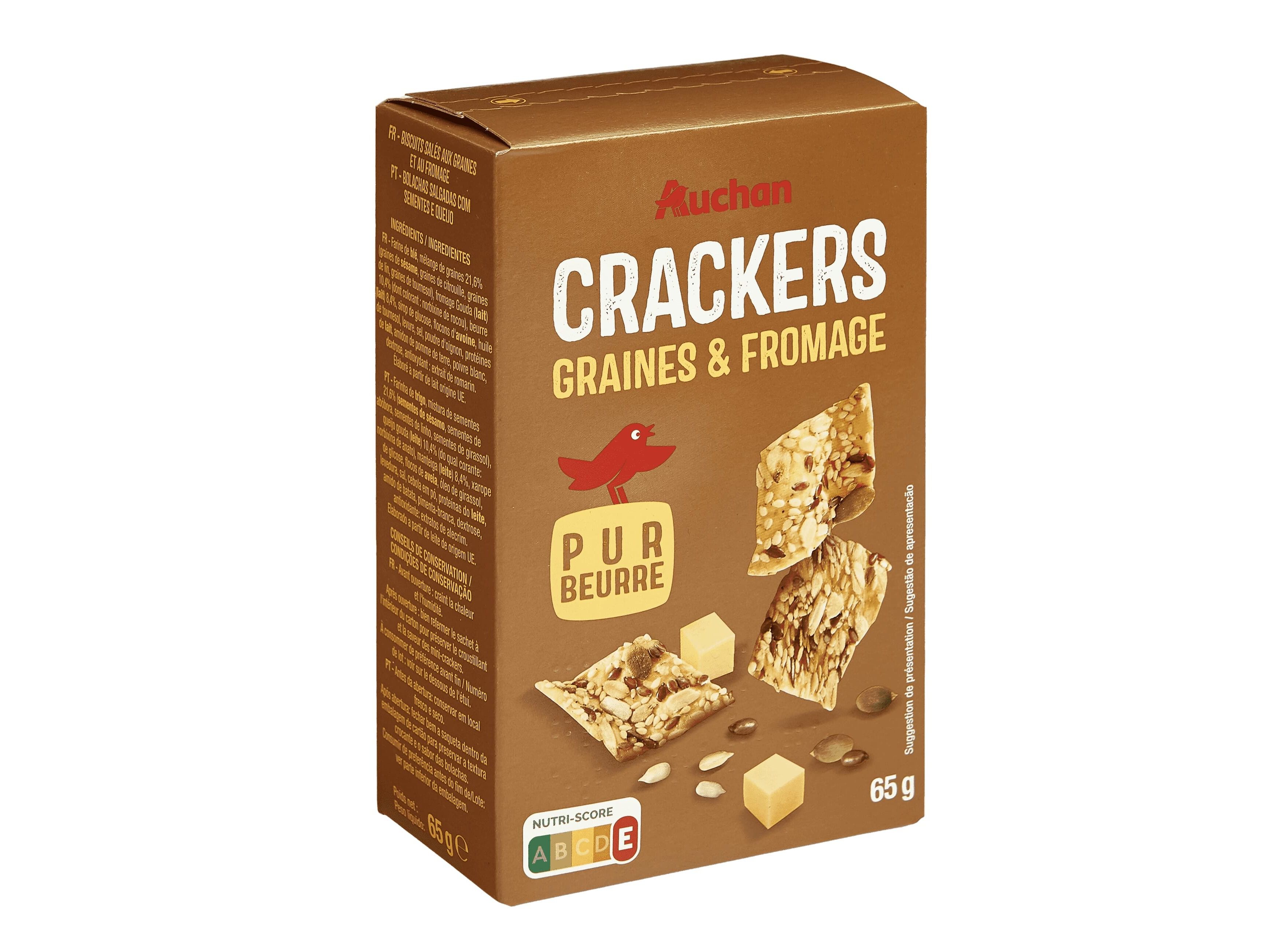 BOLACHA CRACKERS AUCHAN QUEIJO E SEMENTES 65G image number 0