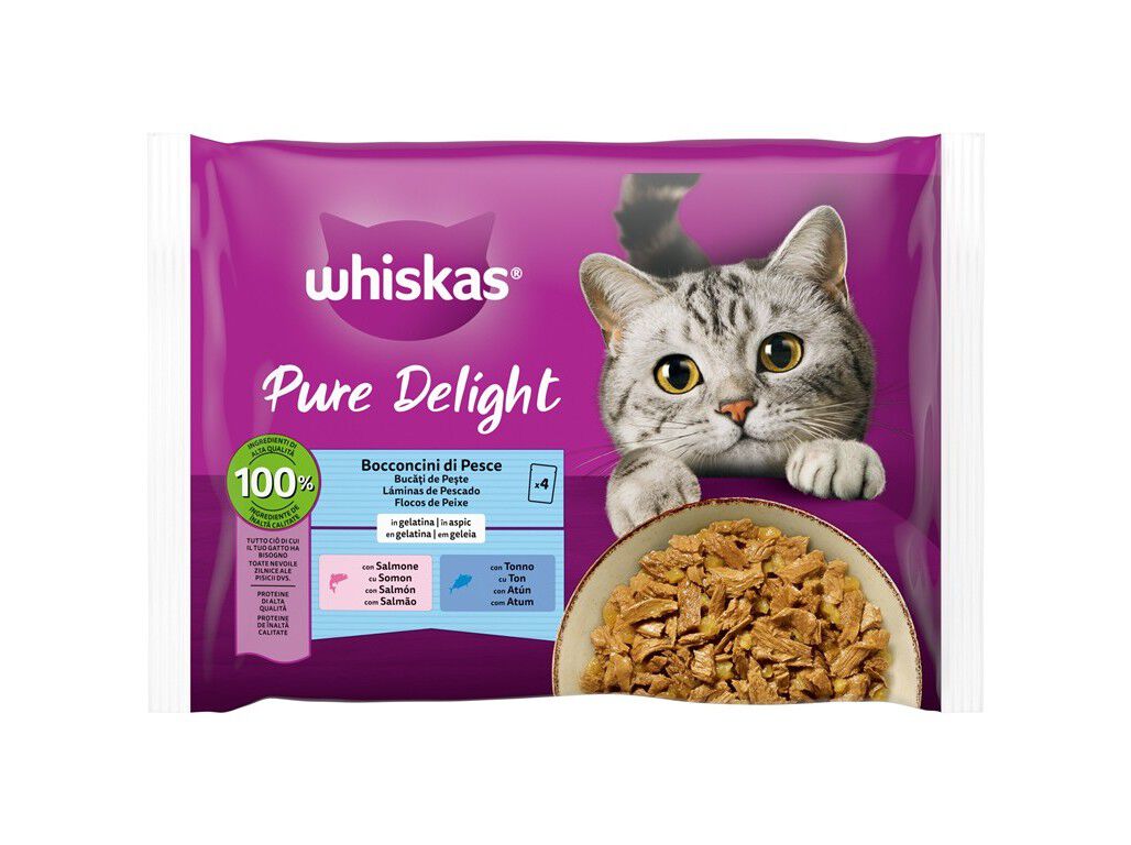 COMIDA H&Uacute;MIDA GATO WHISKAS PURE DELIGHT PEIXE 4X85G