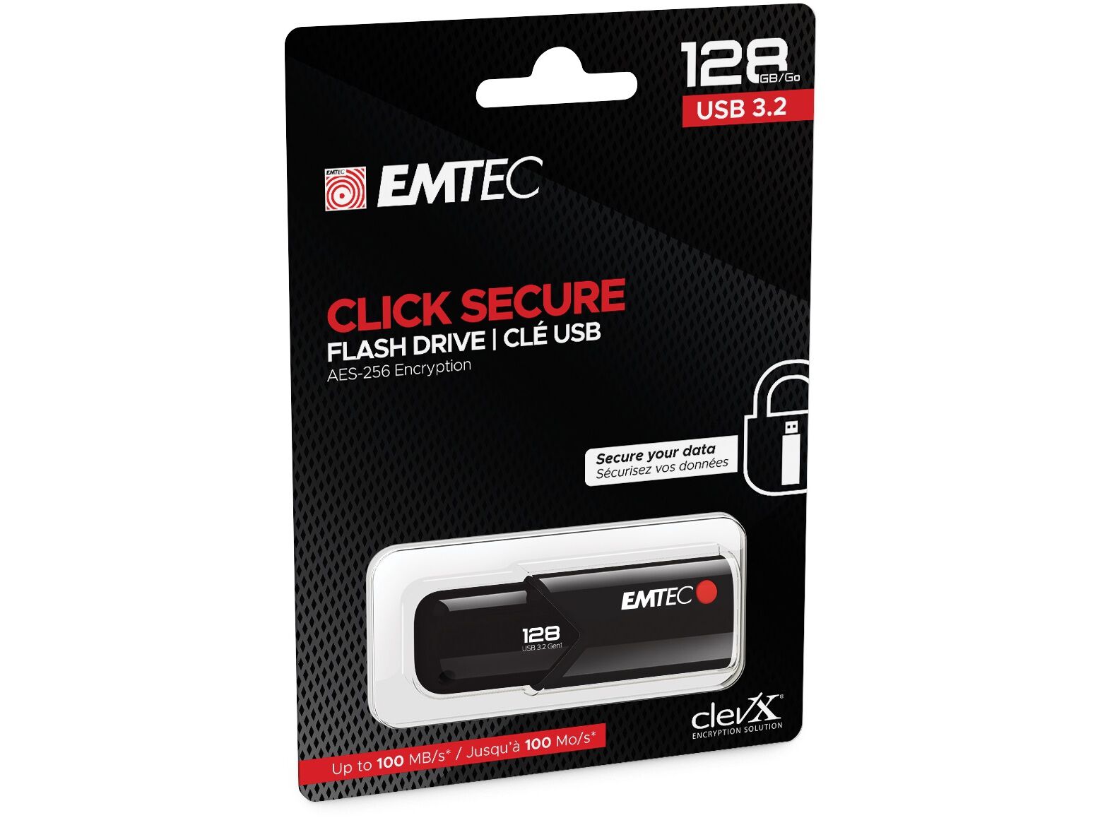 PEN USB EMTEC CLICK SECURE 128GB 3.2 PRETO image number 1