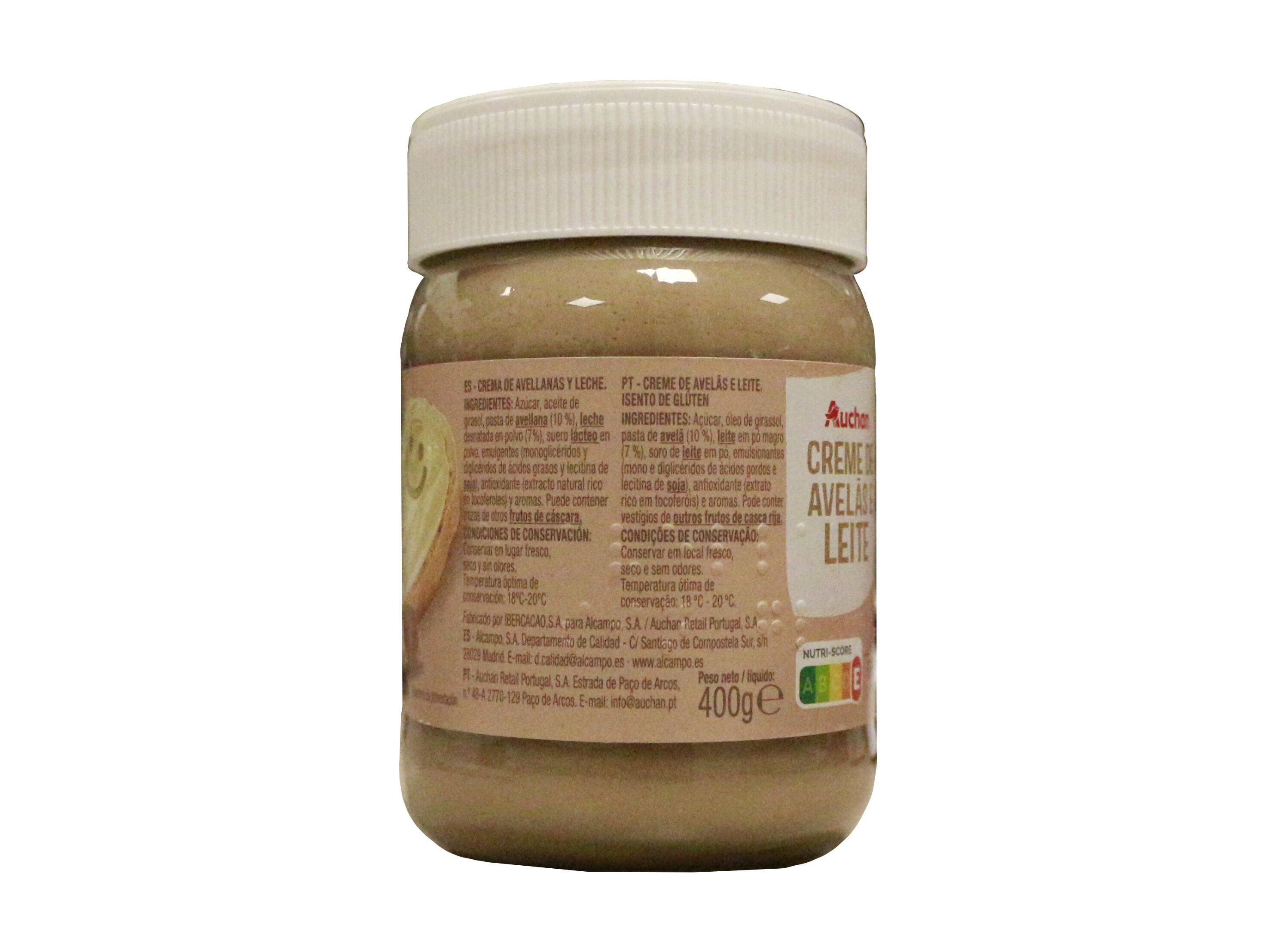 CREME PARA BARRAR AUCHAN AVEL&Atilde; E LEITE 400G image number 1