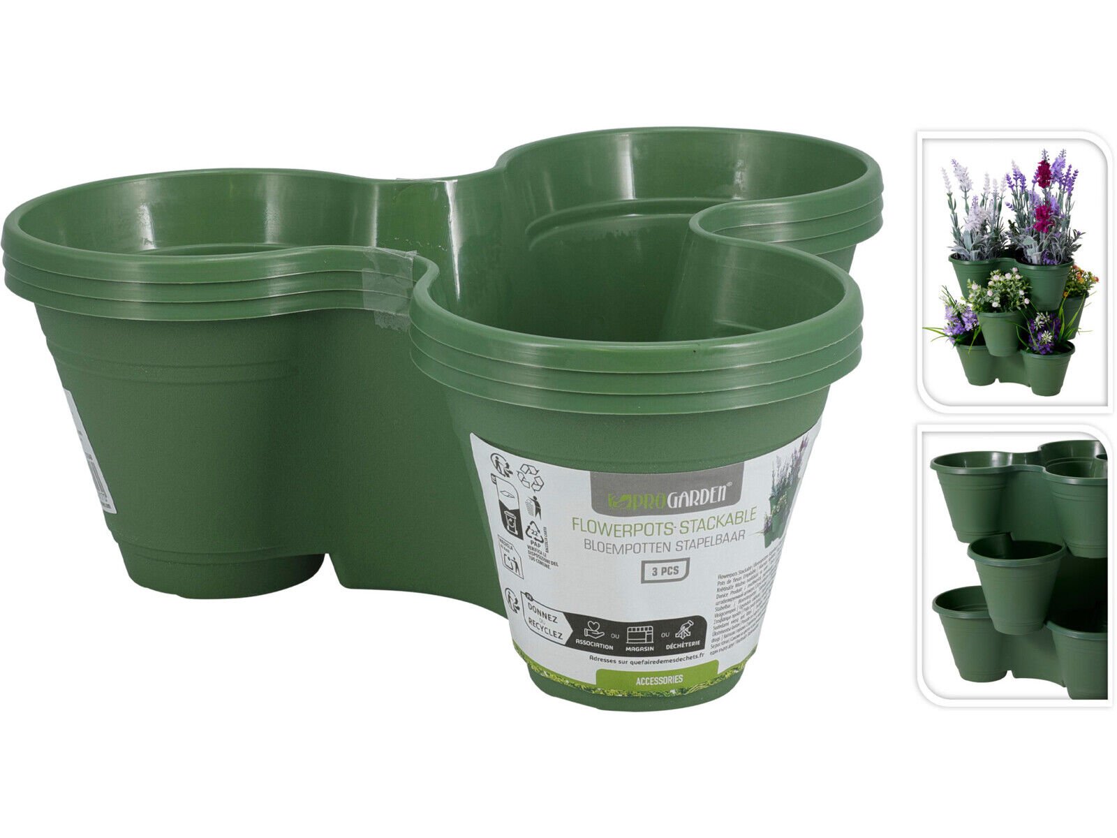 CONJUNTO DE 3 VASOS EMPILH&Aacute;VEIS VERDE 22X22XH9CM image number 1