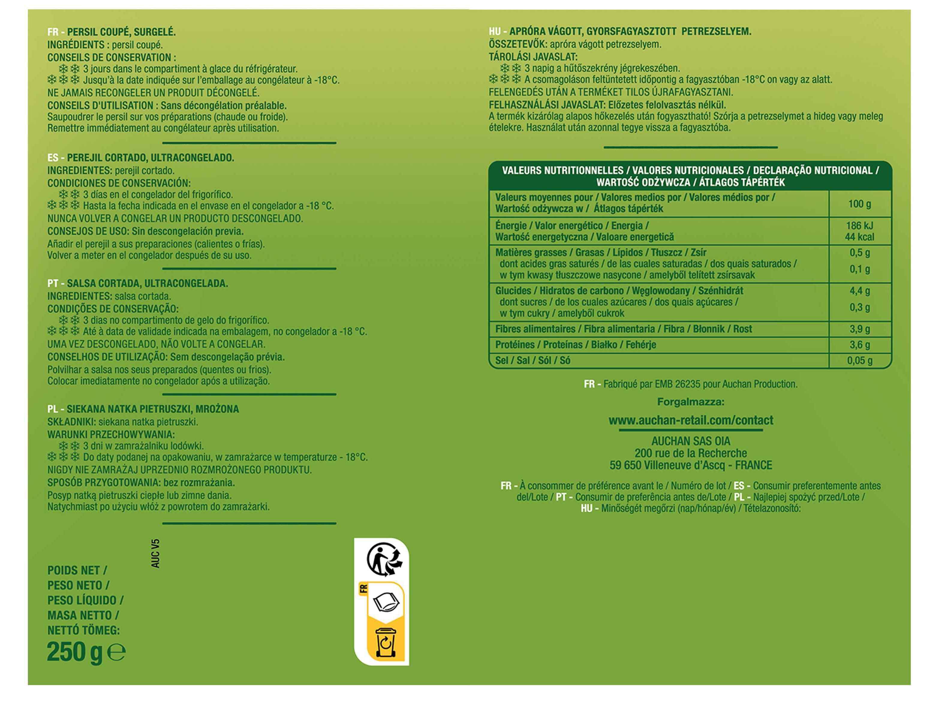 SALSA AUCHAN FINAMENTE PICADA 250G image number 1