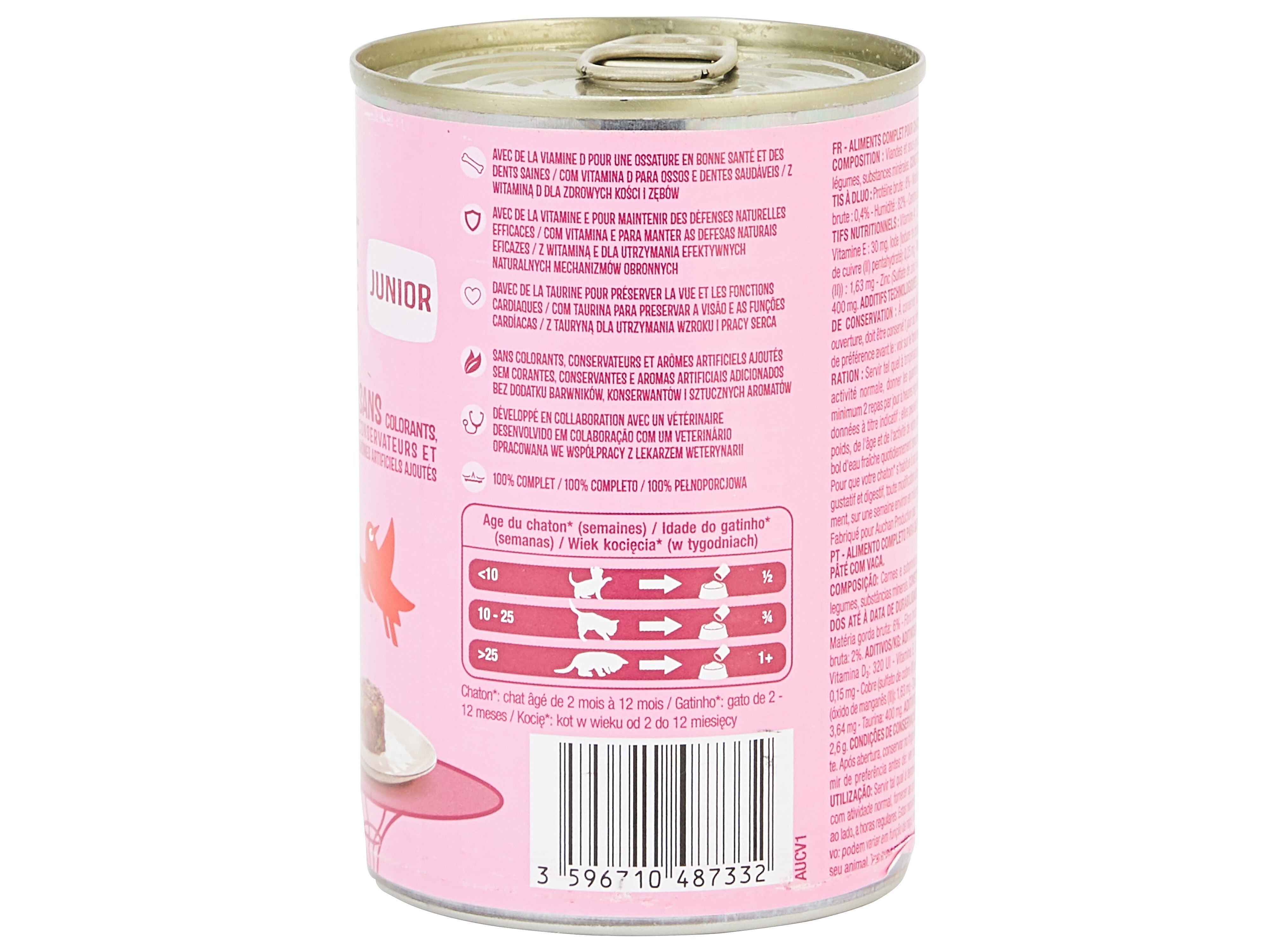 COMIDA H&Uacute;MIDA PARA GATO AUCHAN J&Uacute;NIOR TERRINA VACA 400 G image number 2