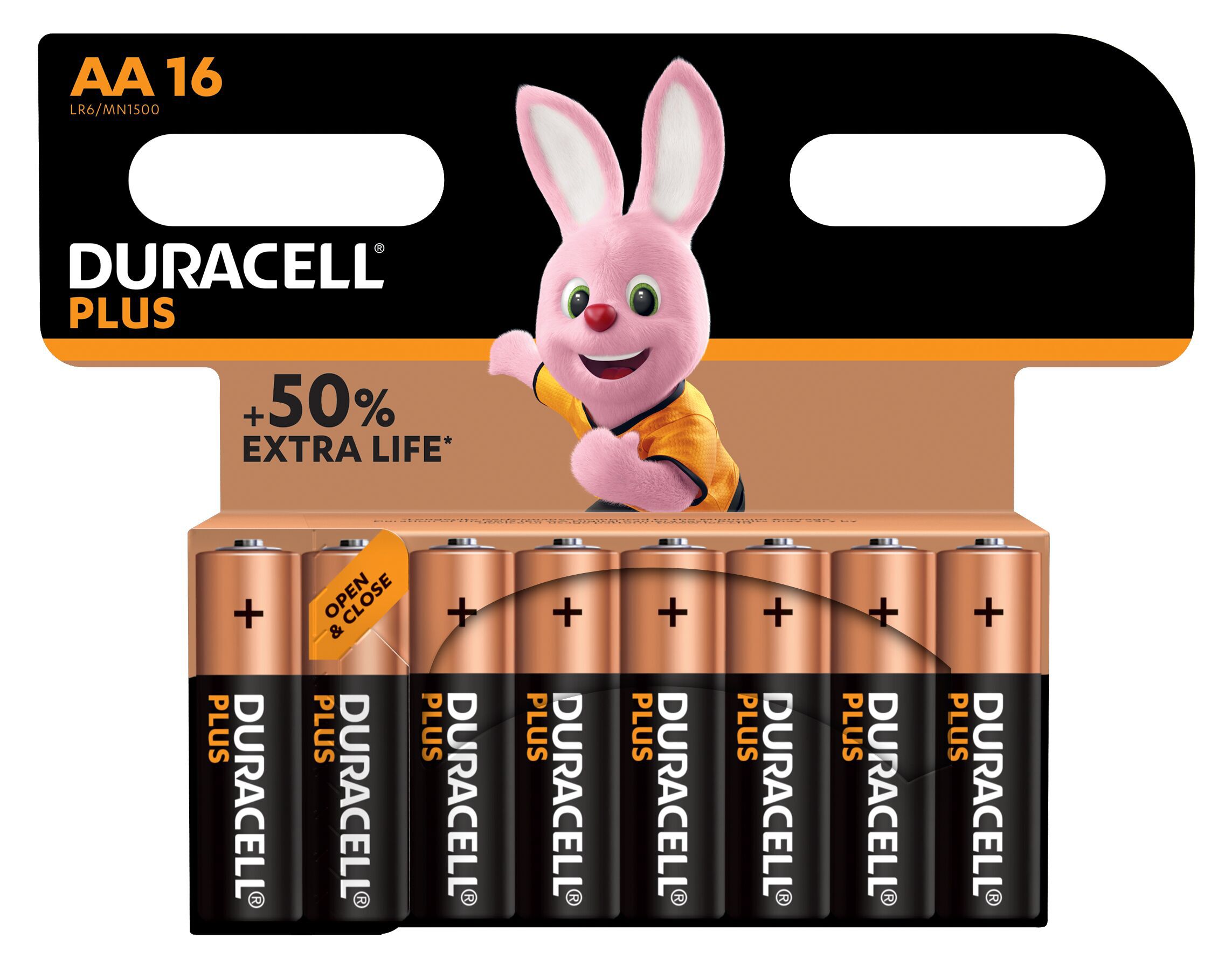 CONJUNTO DE PILHAS ALCALINA DURACELL PLUS AA 16 UNIDADES image number 1