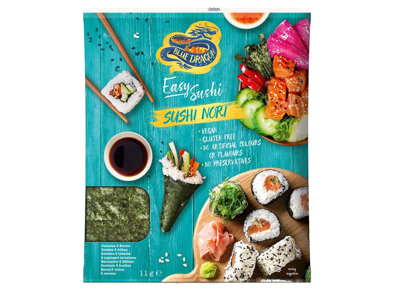 FOLHAS BLUE DRAGON DE ALGA SUSHI NORI 11G image number 0
