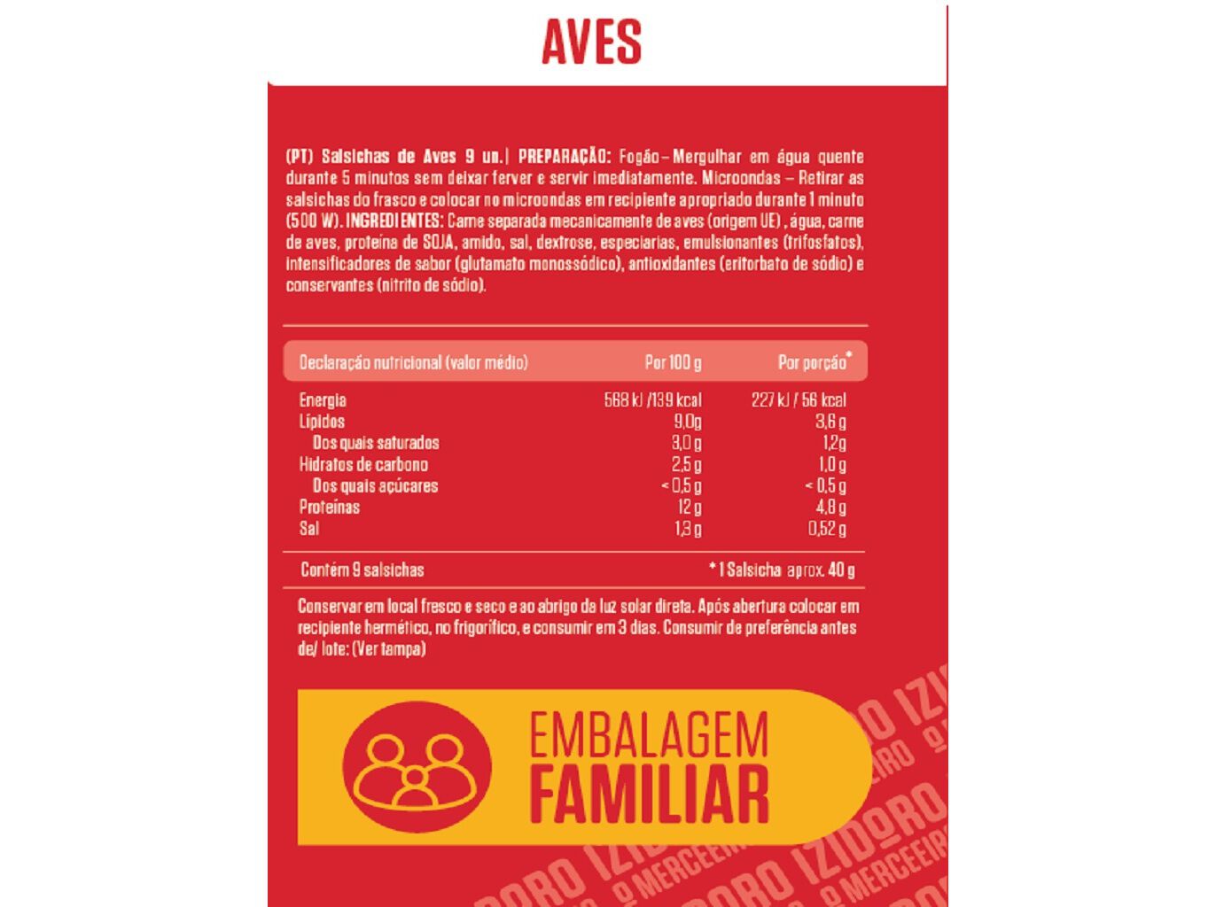 SALSICHAS AVES IZIDORO 9UN 650(360)G image number 1