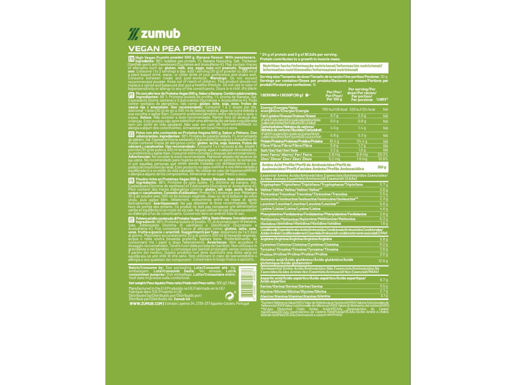 PROTEINA VEGAN ZUMUB BANANA 500G image number 1