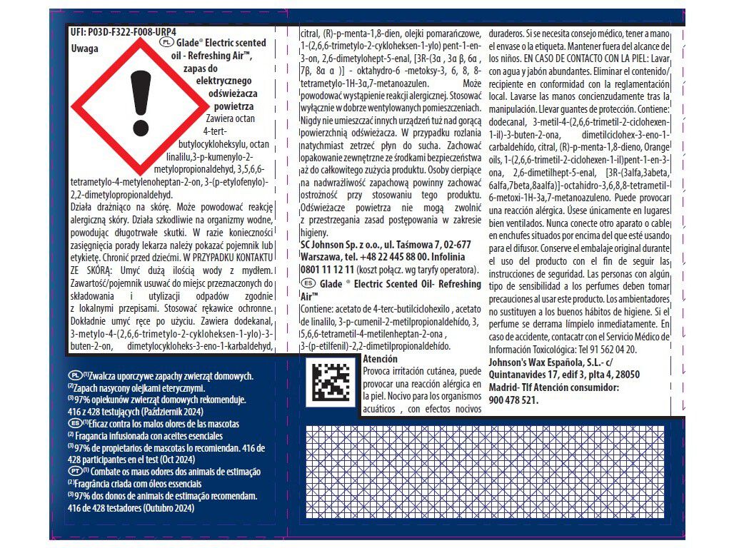 AMBIENTADOR EL&Eacute;CTRICO RECARGA GLADE PET REFRESHING AIR 20ML image number 1