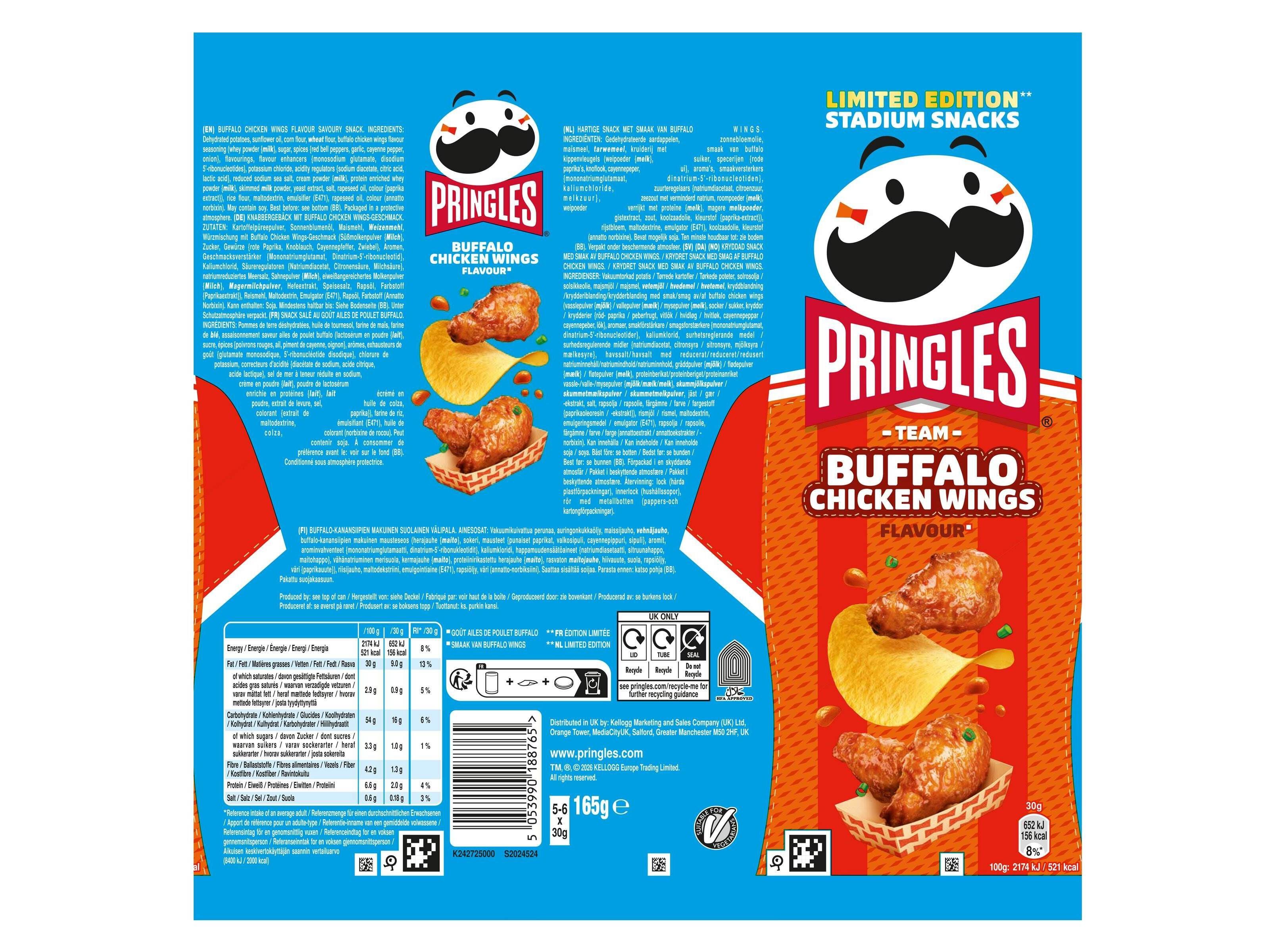 APERITIVO PRINGLES BUFFALO CHICKEN WINGS 165G image number 1