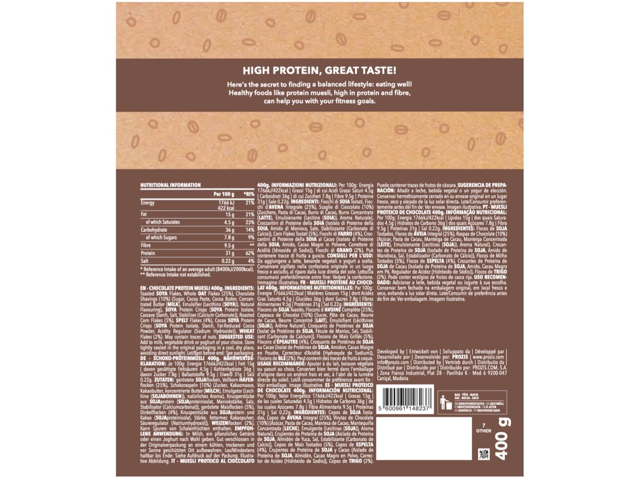 PROTEIN MUESLI PROZIS CHOCOLATE 400G image number 1
