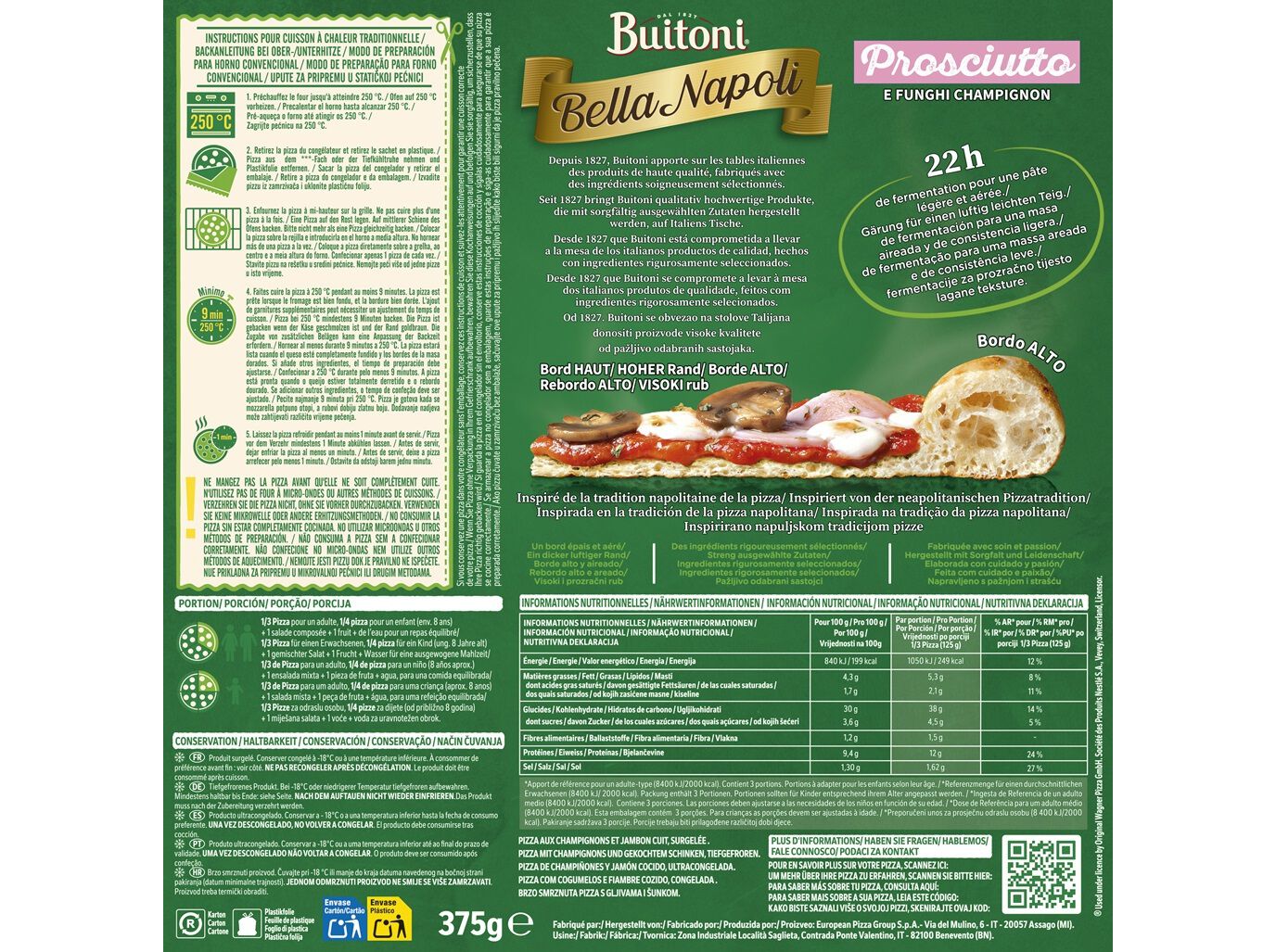 PIZZA BUITONI BELA NAPOL PROSC & FUNGHI 375G image number 1