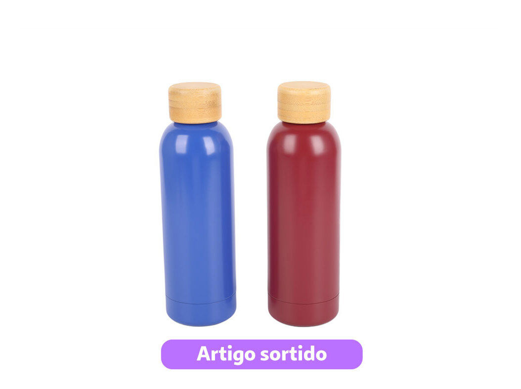 GARRAFA T&Eacute;RMICA ACTUEL EM INOX COM TAMPA DE BAMBOO 0.5L CORES SORTIDAS image number 0