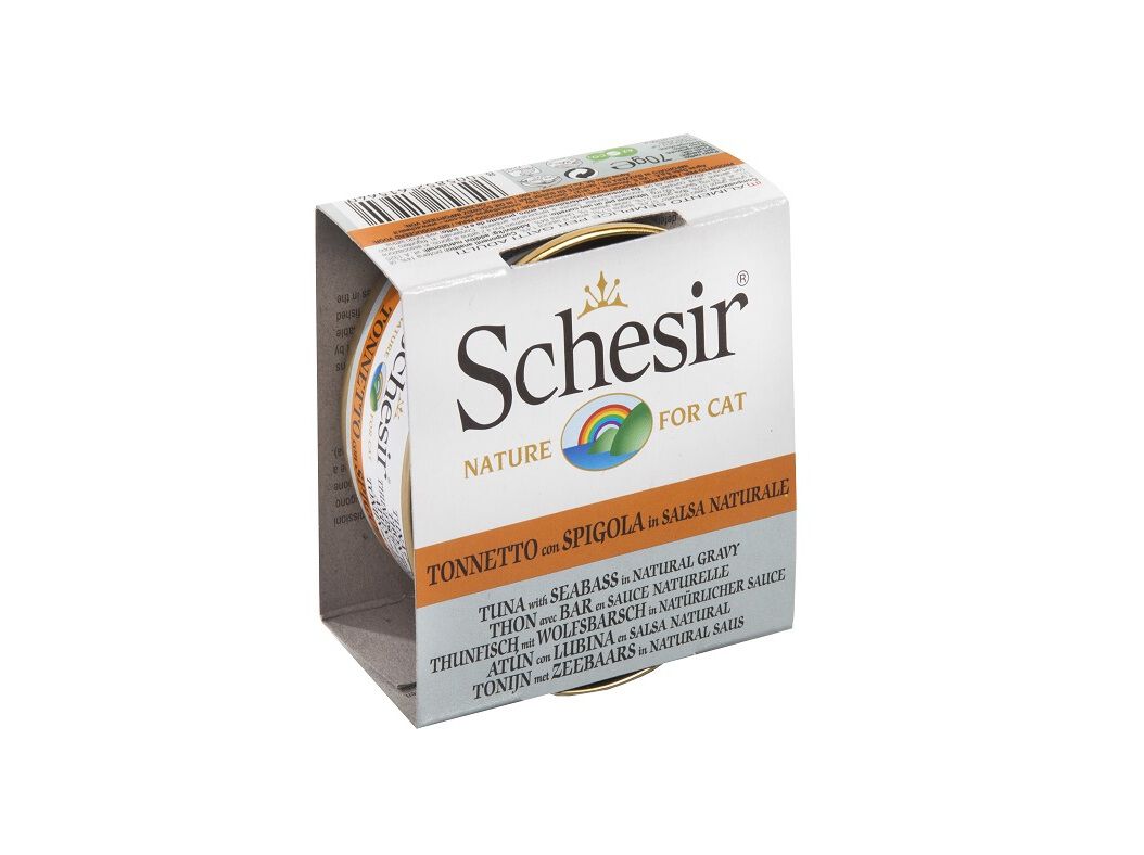 COMIDA H&Uacute;MIDA PARA GATO SCHESIR LATA COM ATUM E ROBALO 70G image number 0