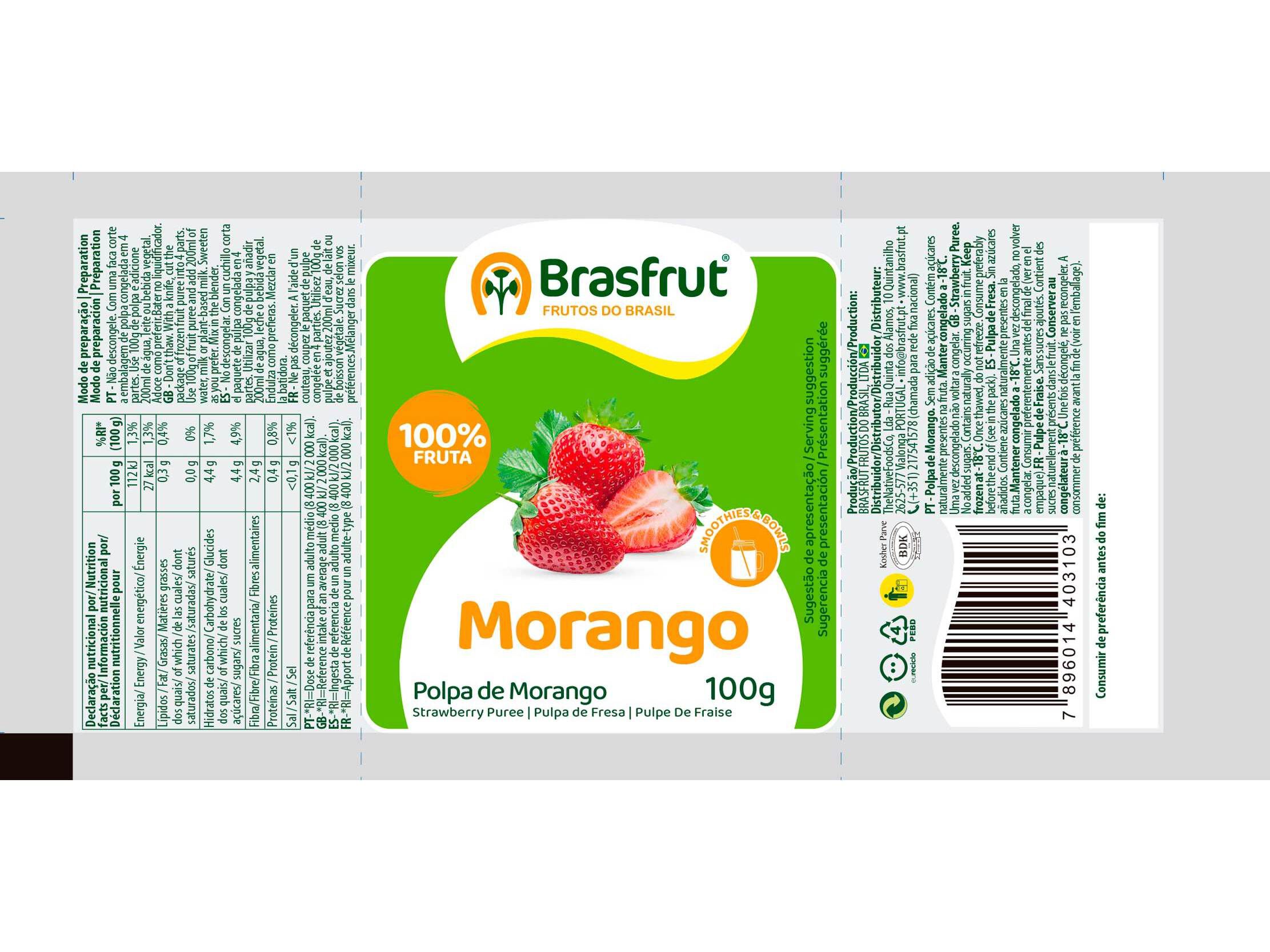 POLPA BRASFRUT DE FRUTA MORANGO 100G image number 1