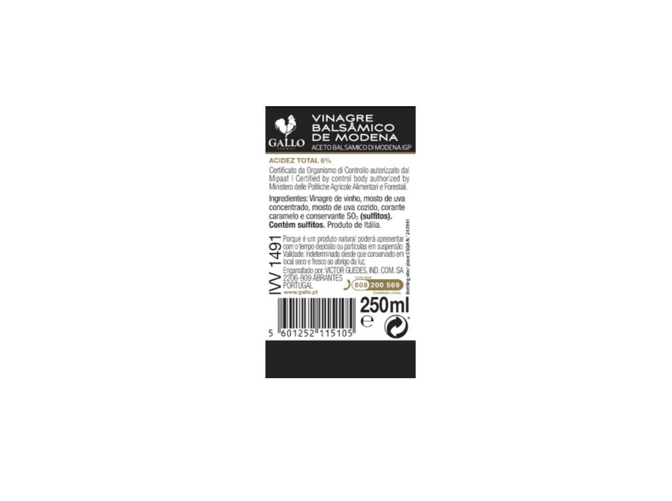 VINAGRE GALLO BALS&Acirc;MICO GOURMET 250 ML image number 1