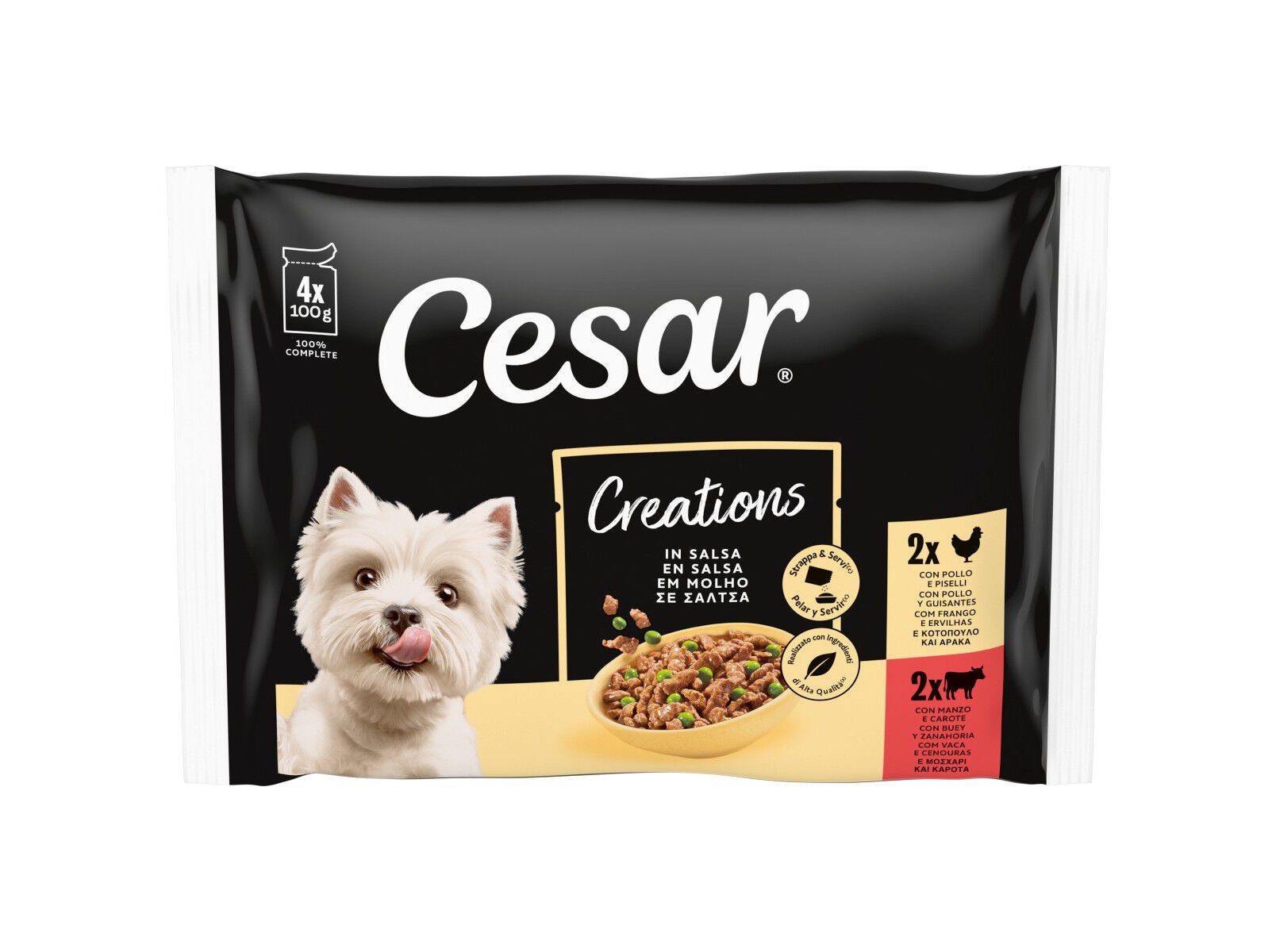 COMIDA H&Uacute;MIDA PARA C&Atilde;O CESAR SAQUETAS SELE&Ccedil;&Atilde;O MOLHO 4X100G image number 0