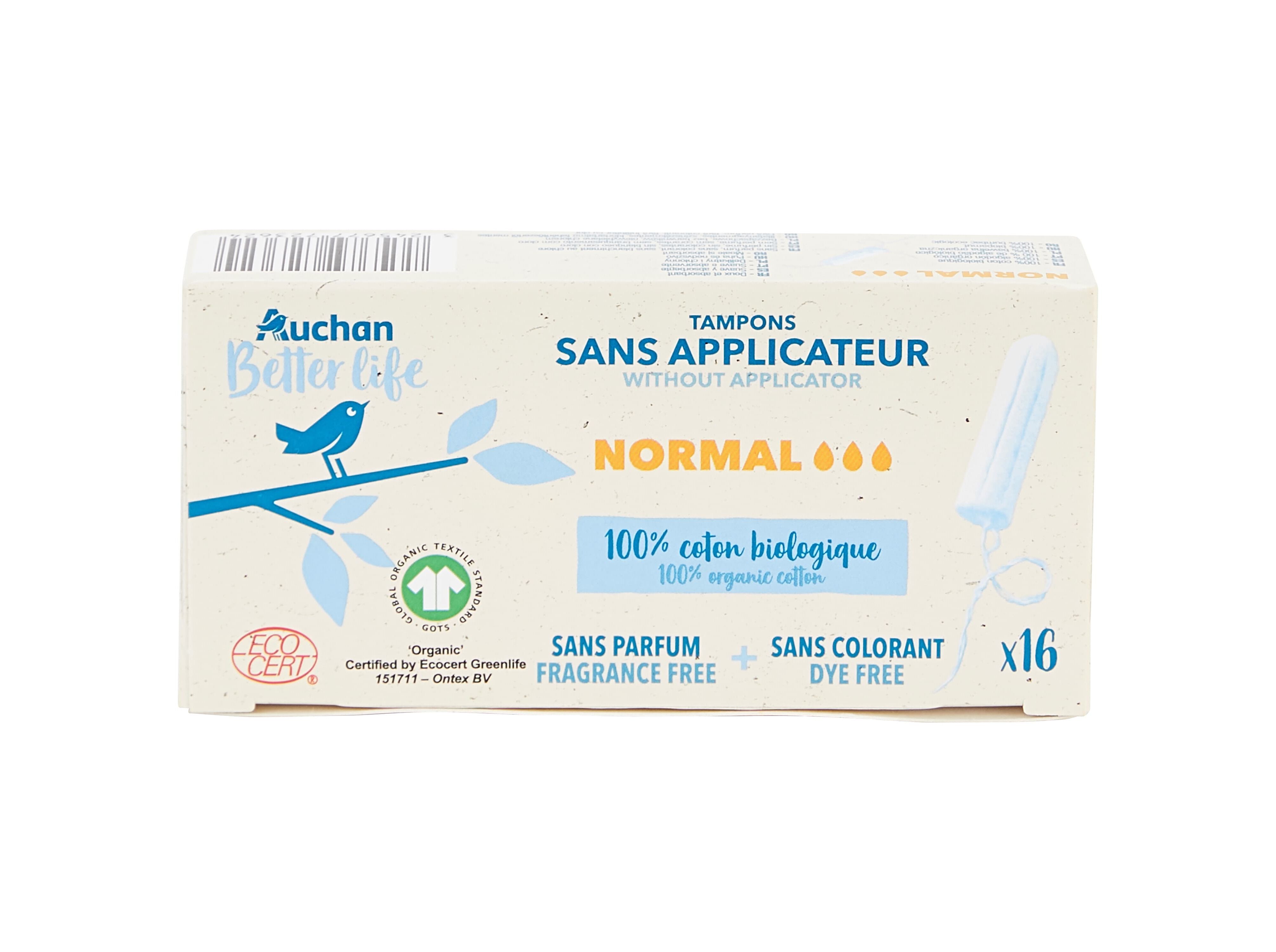 TAMP&Otilde;ES SEM APLICADOR AUCHAN BETTER LIFE NORMAL 16UN image number 1