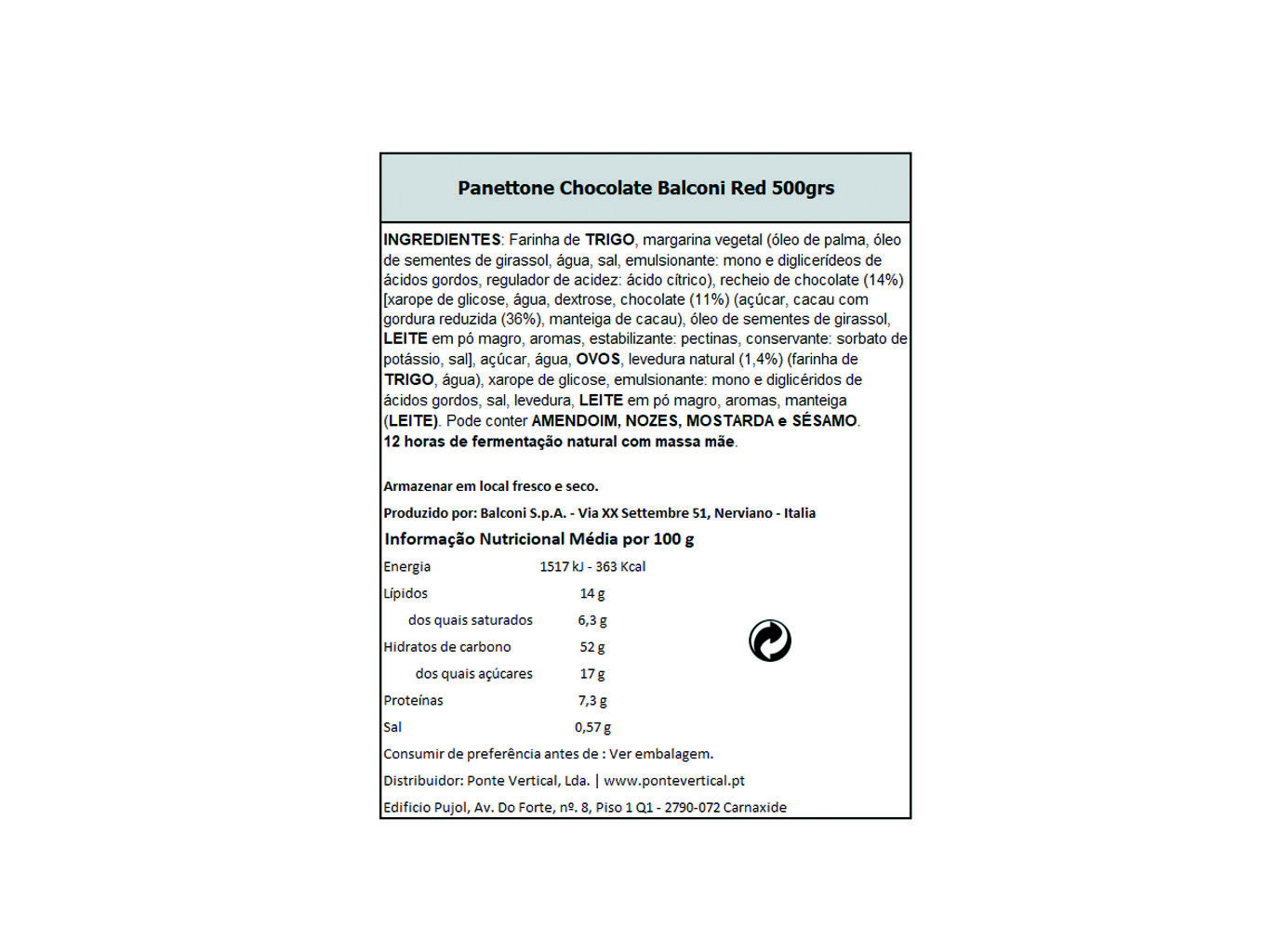 PANETTONE BALCONI CREME CHOCOLATE 500G image number 1