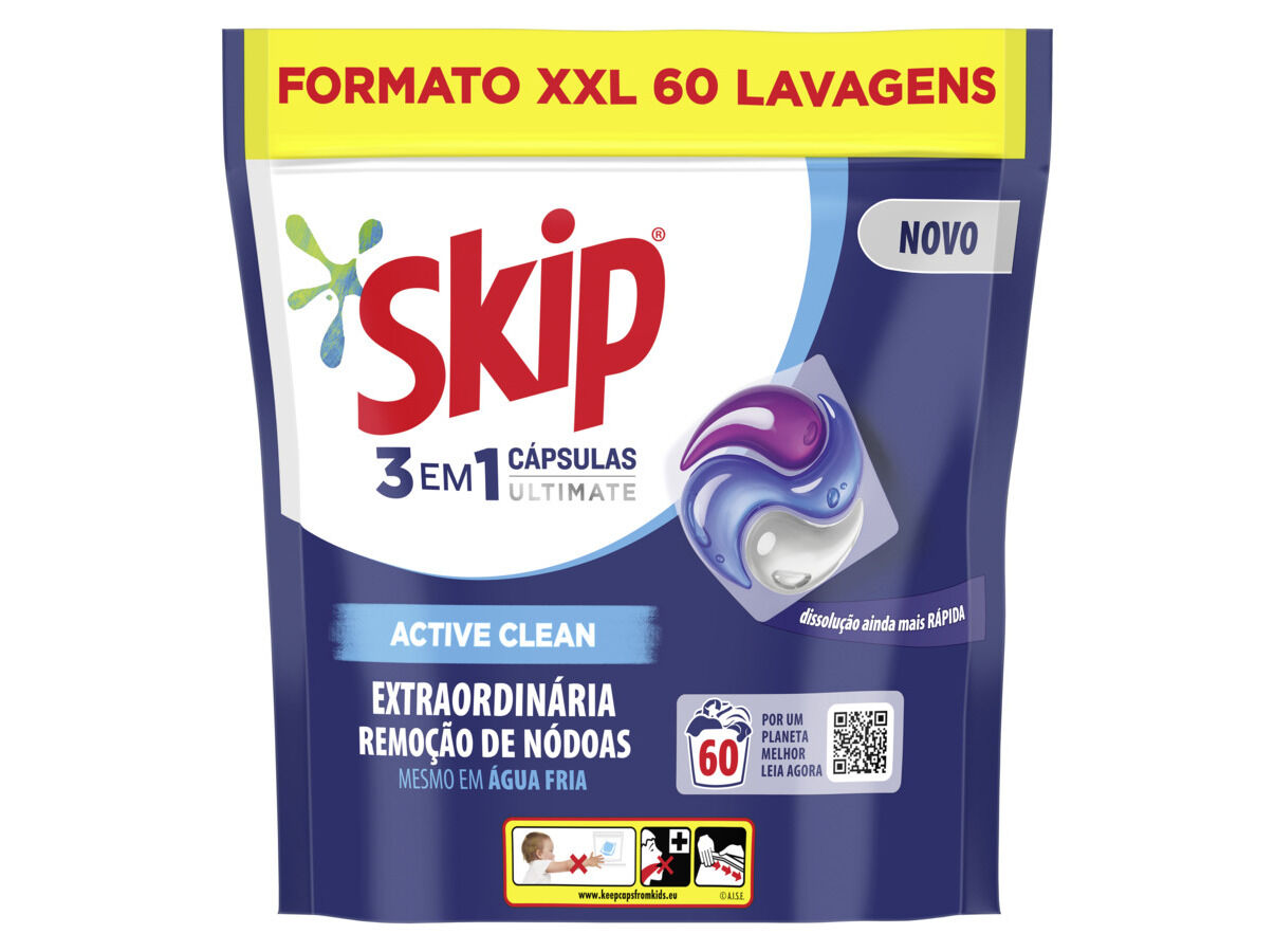 DETERGENTE ROUPA M&Aacute;QUINA C&Aacute;PSULAS SKIP ACTIVE CLEAN 60D