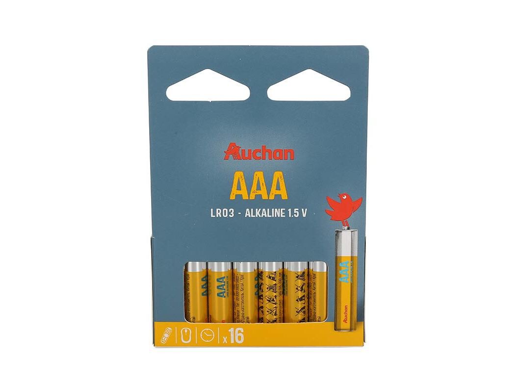 PACK 16 PILHAS ALCALINA AUCHAN STANDARD AAA LR03 image number 0