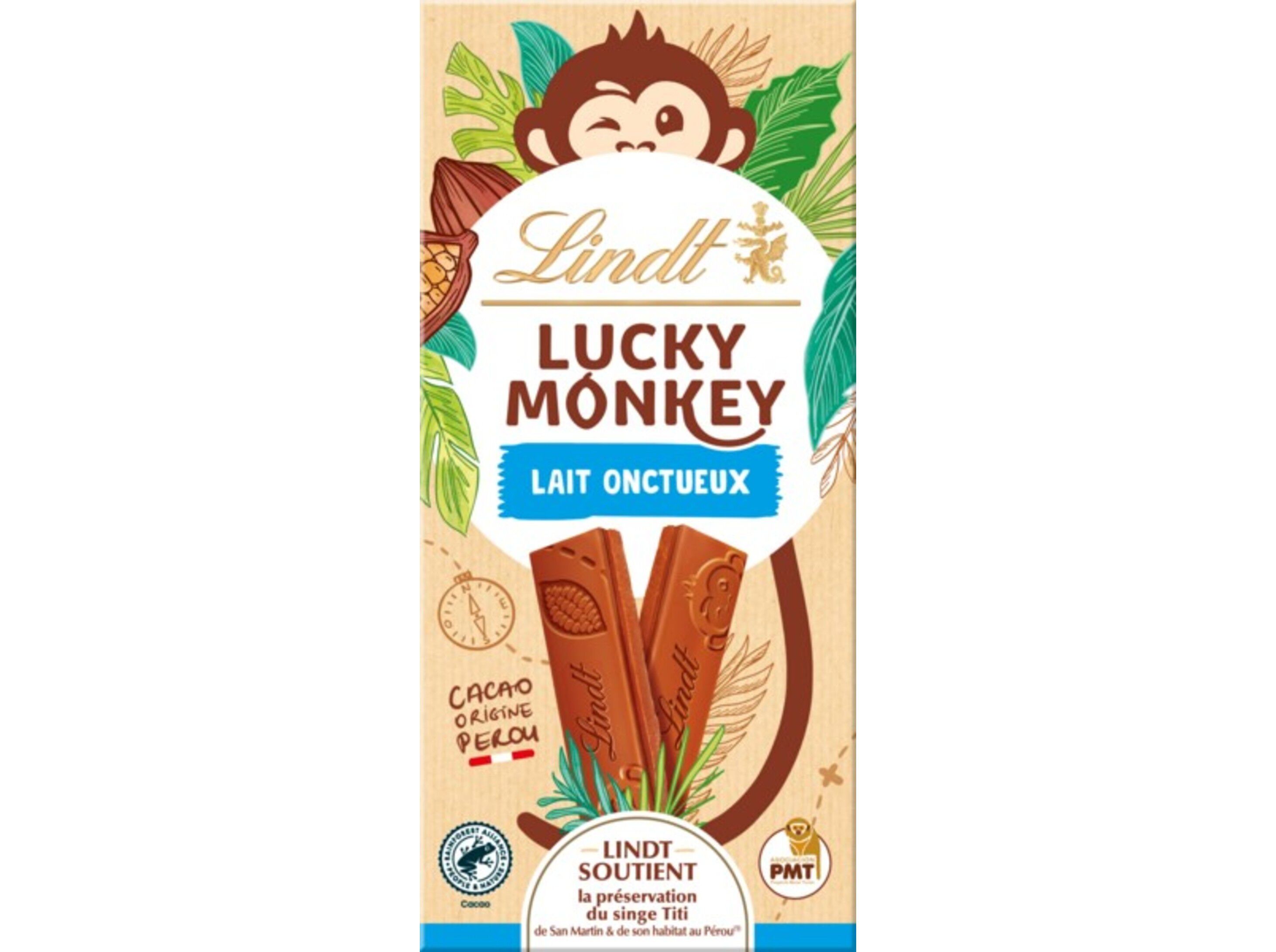 CHOCOLATE DE LEITE LINDT LUCKY MONKEY LEITE 100G image number 0