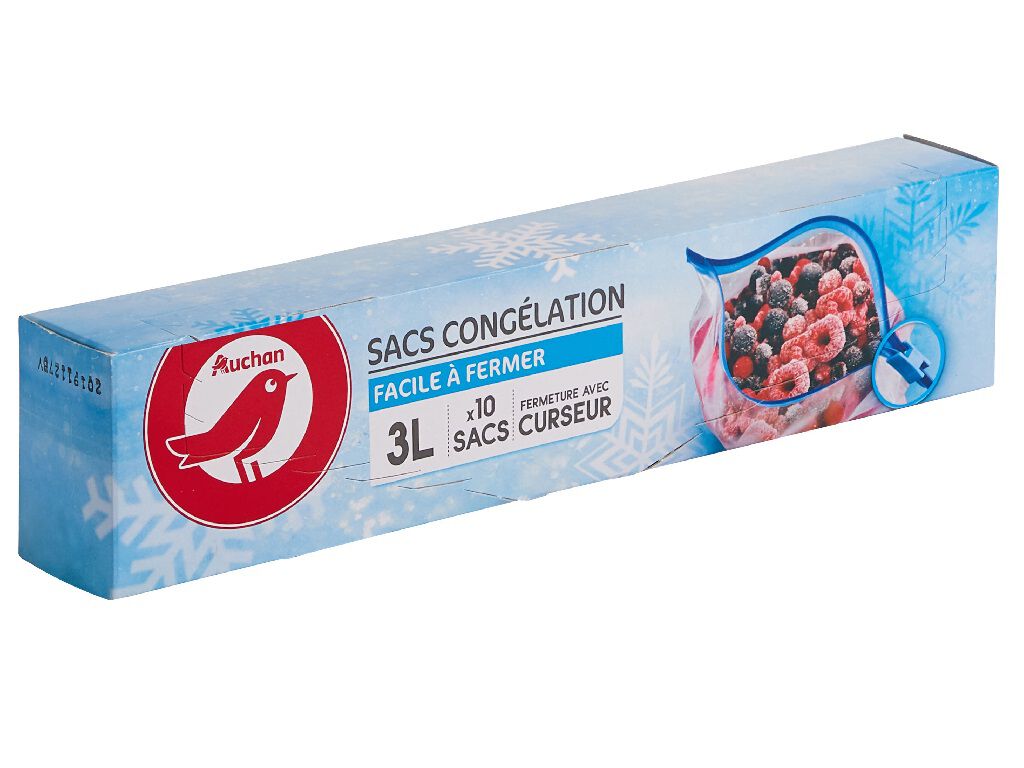SACOS AUCHAN DE CONGELA&Ccedil;&Atilde;O COM FECHO CURSOR M&Eacute;DIO 3L 10UN