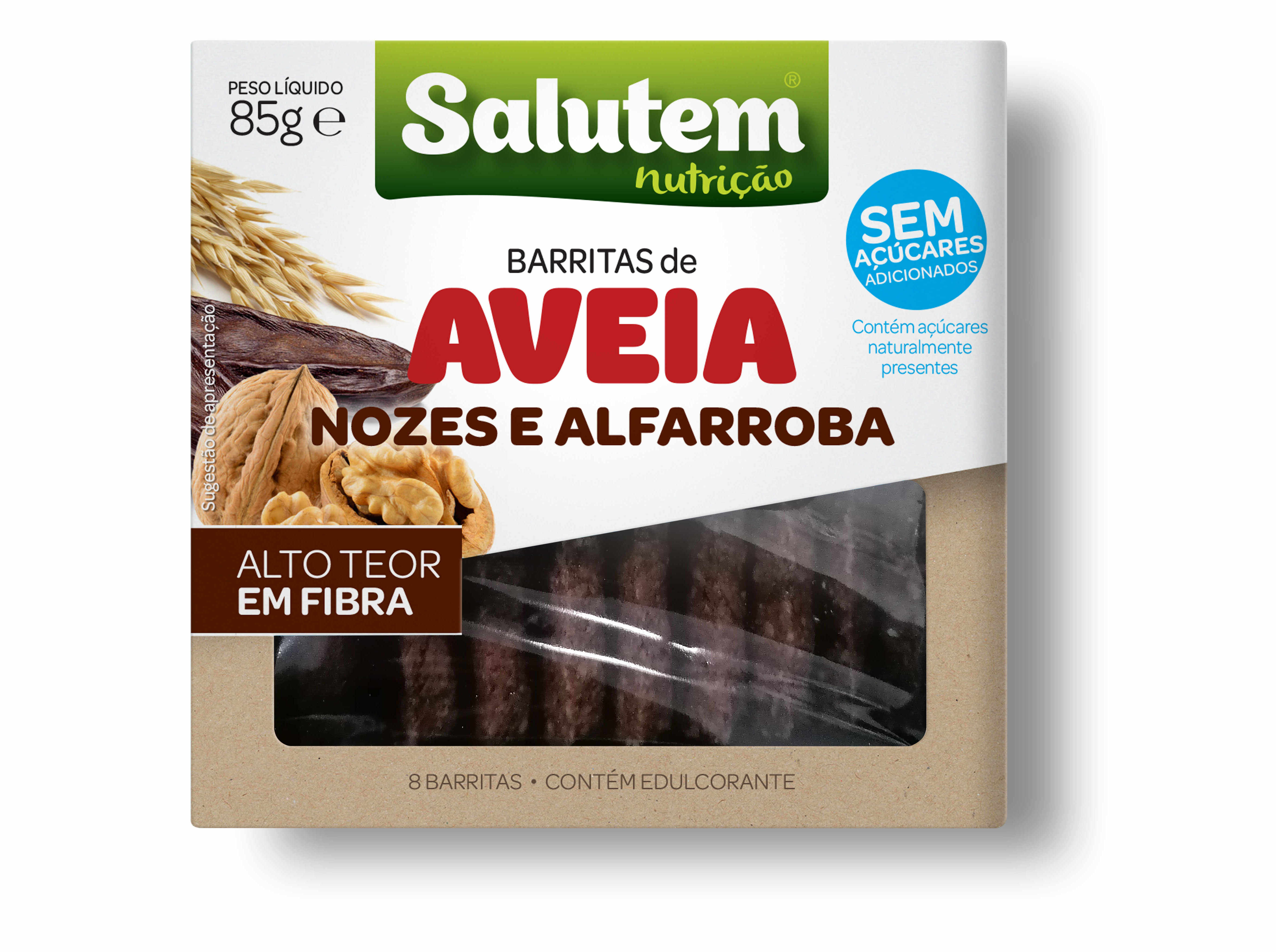 BARRITAS DE AVEIA SALUTEM NOZES E ALFARROBA SEM A&Ccedil;UCAR ADICIONADOS 85G image number 0
