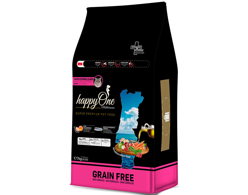 RA&Ccedil;&Atilde;O HAPPYONE MEDITERRANEUM GATO ESTERILIZADO SARDINHA 7K*