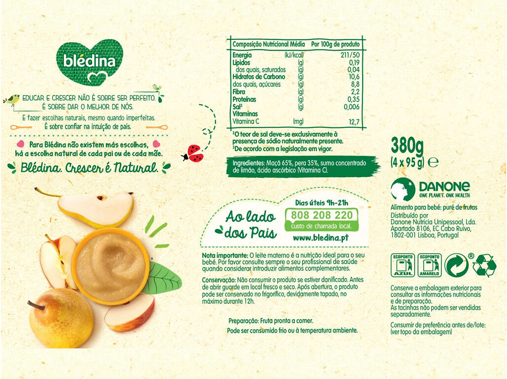 TACINHA FRUTA BL&Eacute;DINA:100% MA&Ccedil;&Atilde;/P&Ecirc;RA 4X95 G image number 1