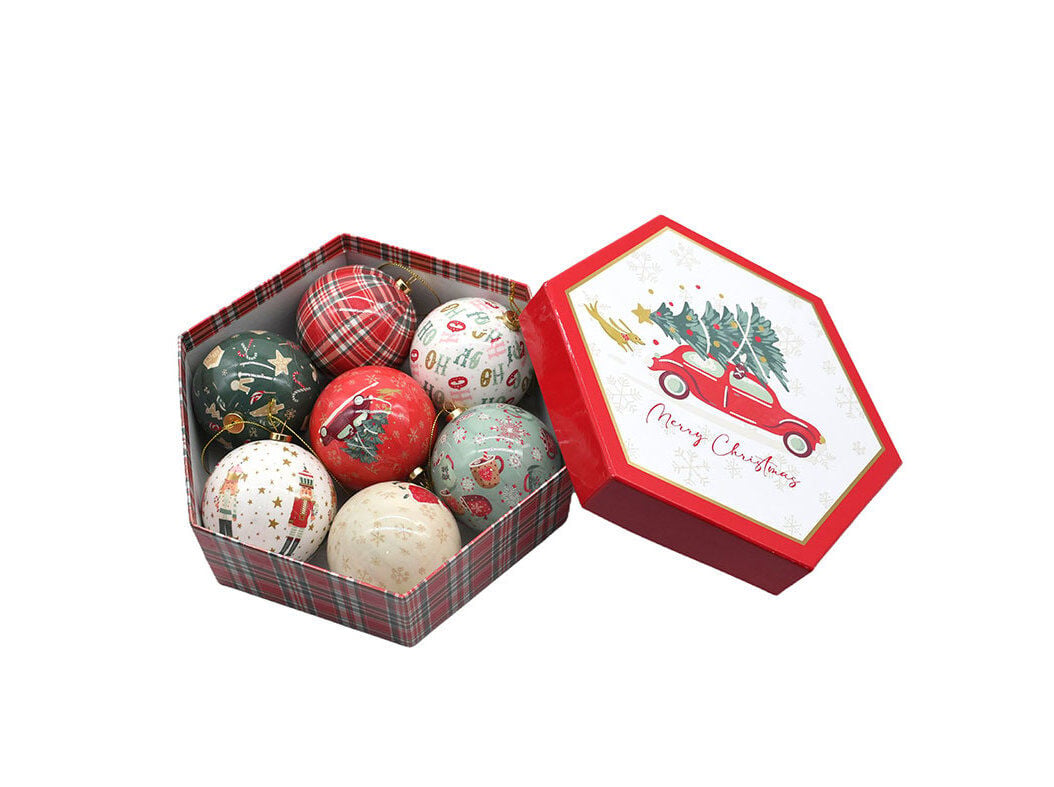 CAIXA COM 7 BOLAS NATAL ACTUEL CART&Atilde;O 7.8CM