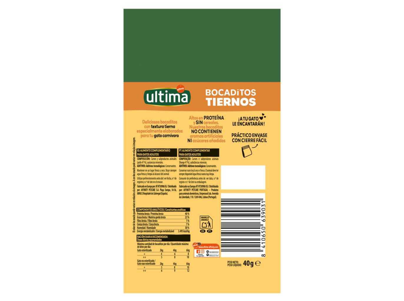 SNACK PARA GATO ULTIMA PEDA&Ccedil;OS TENROS FRANGO 40G image number 1