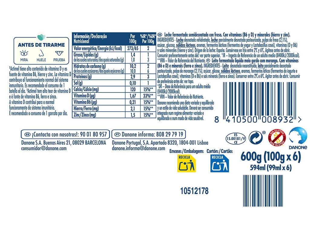 PROBI&Atilde;"TICO ACTIMEL MORANGO 12X100G image number 1