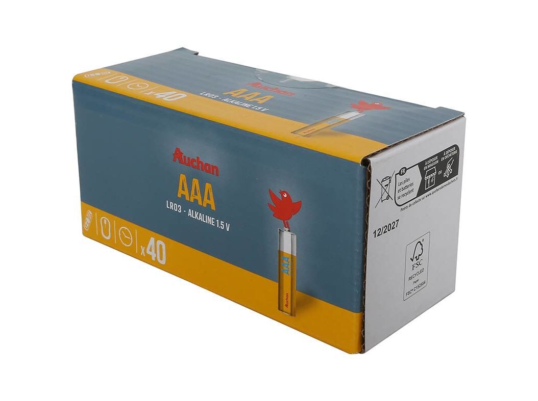 CAIXA 40 PILHAS ALCALINA AUCHAN STANDARD AAA LR03
