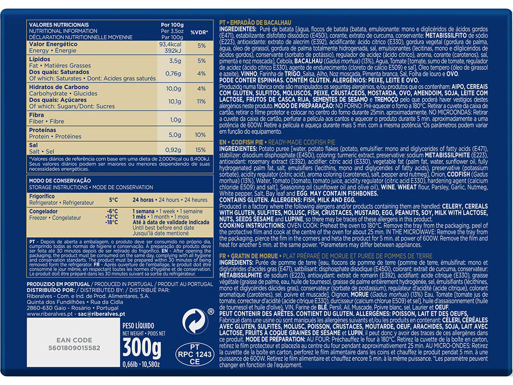 EMPAD&Atilde;O DE BACALHAU RIBERALVES 300G image number 1