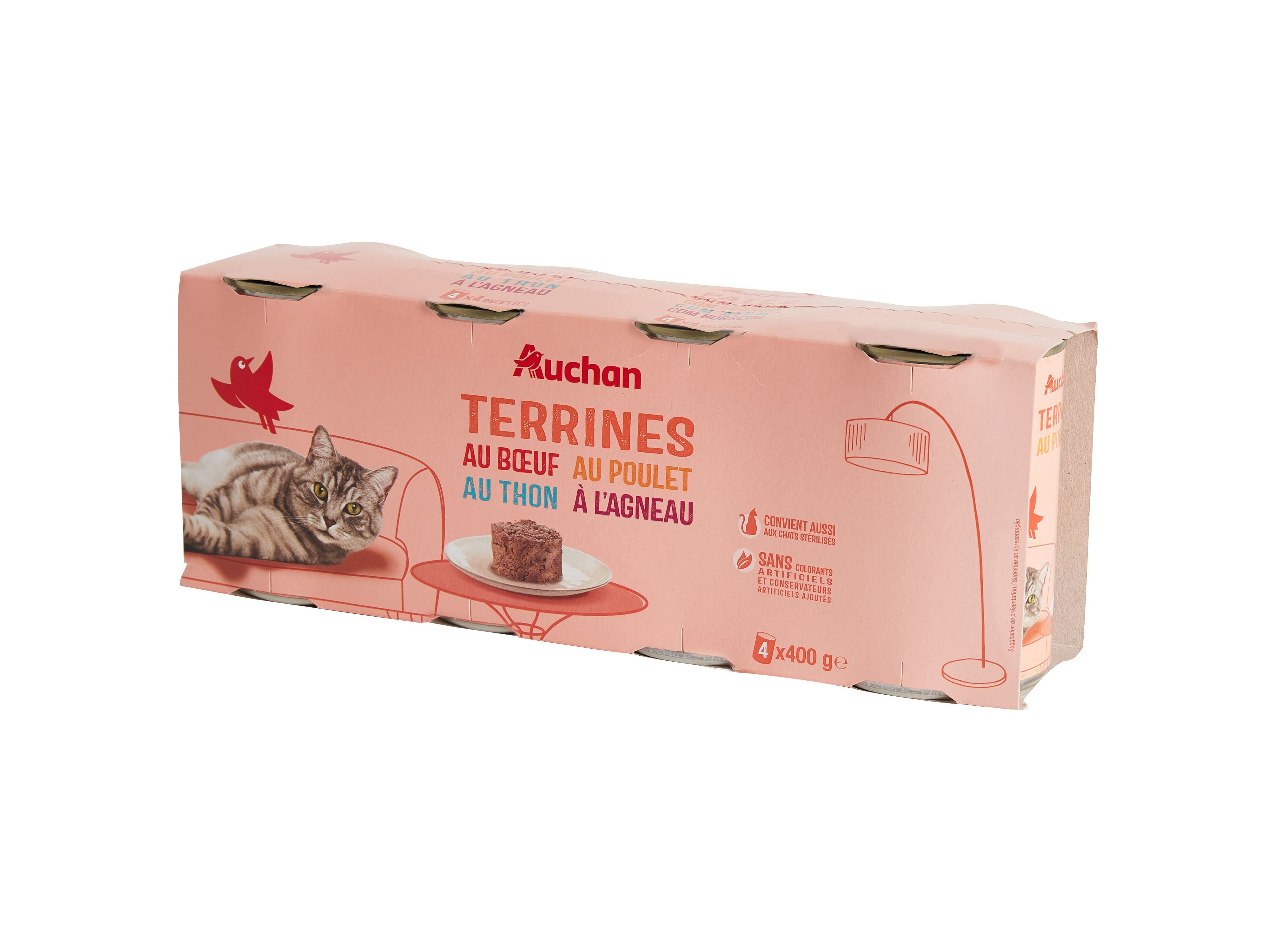 COMIDA H&Uacute;MIDA PARA GATO AUCHAN TERRINAS MIX 4X400G image number 1