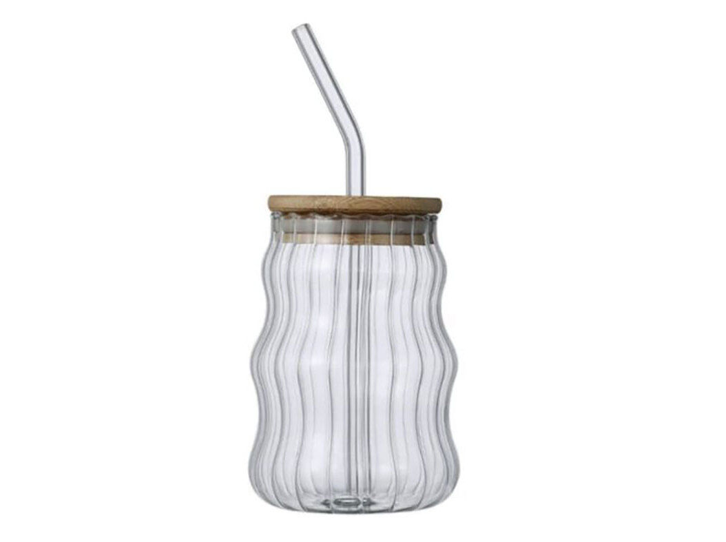 COPO VIDRO COM PALHINHA ACTUEL TAMPA BAMBOO 35CL