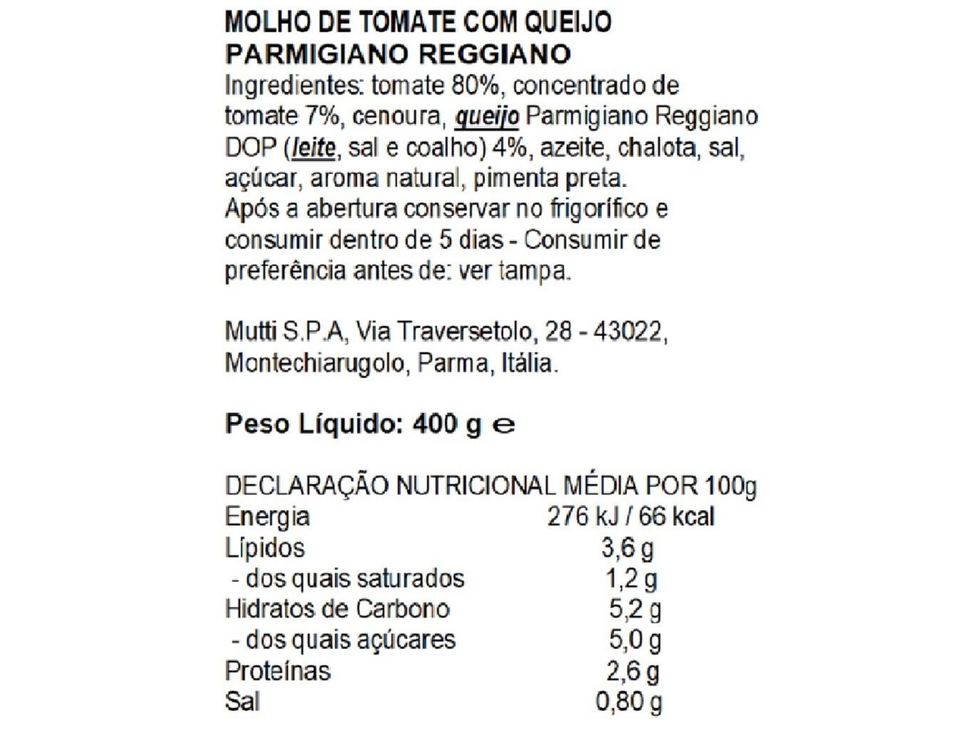 MOLHO MUTTI TOMATE COM PARMIGGIANO REGGIANO 400G image number 1