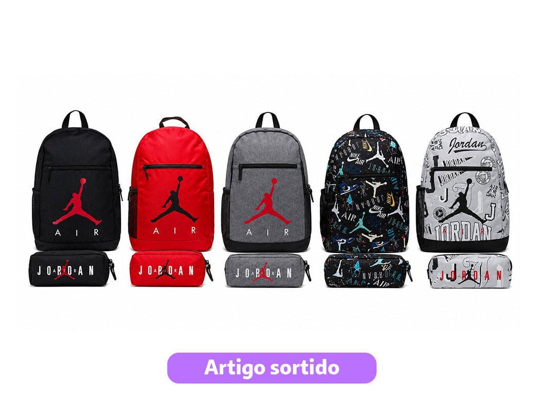 MOCHILA AIR JORDAN 20L 30X46X13CM COM ESTOJO CORES SORTIDAS image number 0