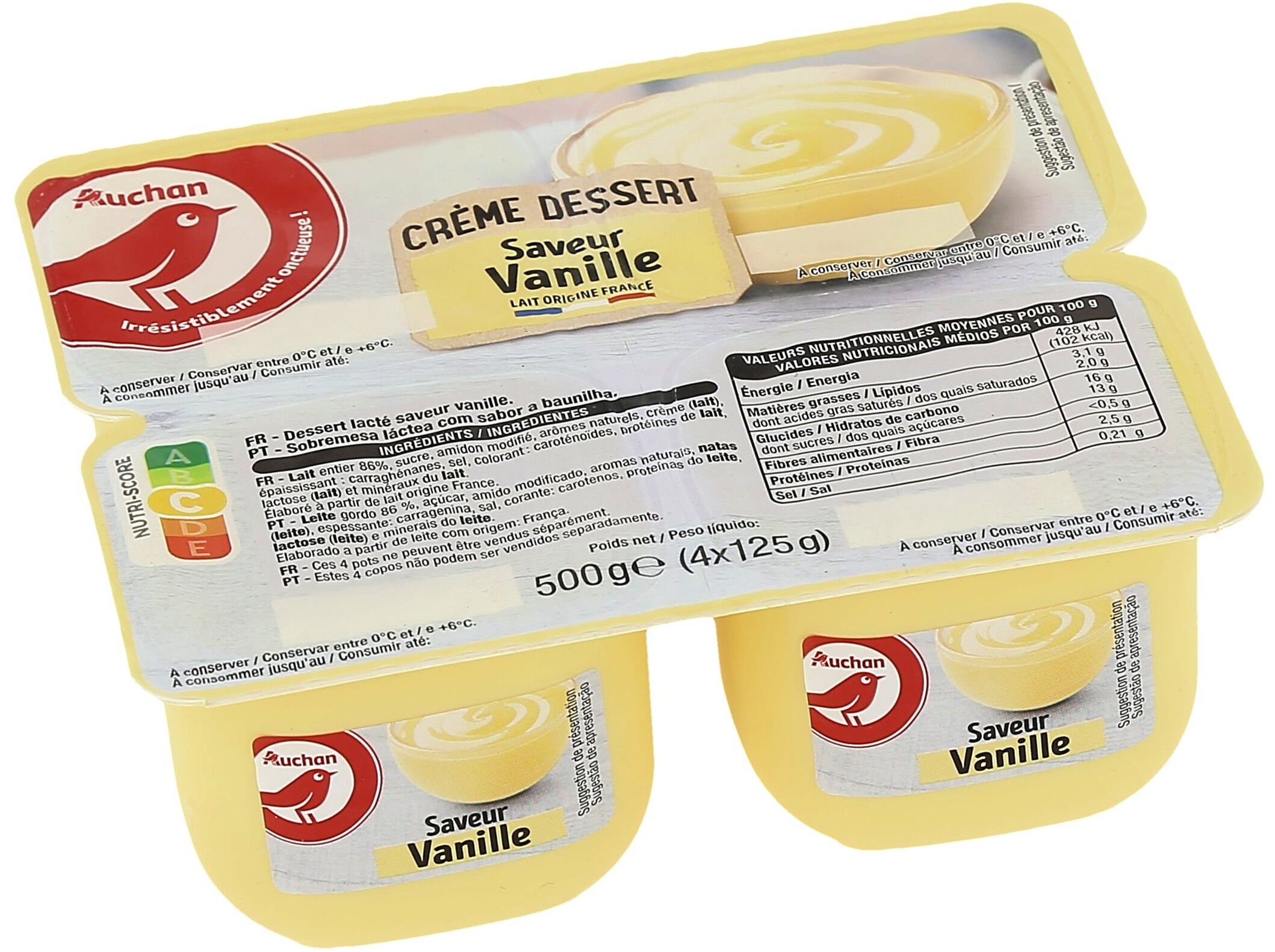 SOBREMESA L&Aacute;CTEA AUCHAN BAUNILHA 4X125G image number 0