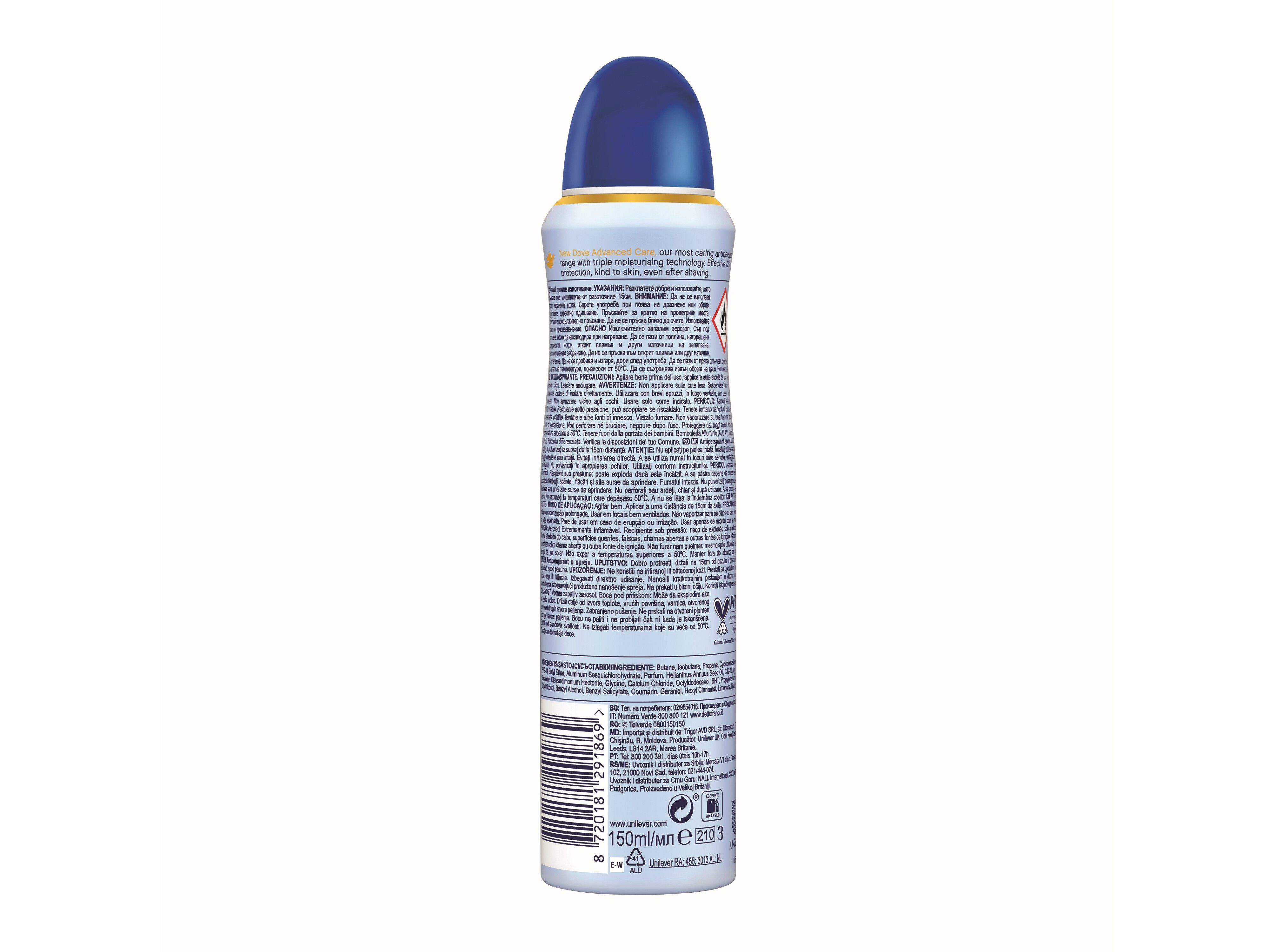 DESODORIZANTE SPRAY DOVE TALC SOFT 72H 150ML image number 1
