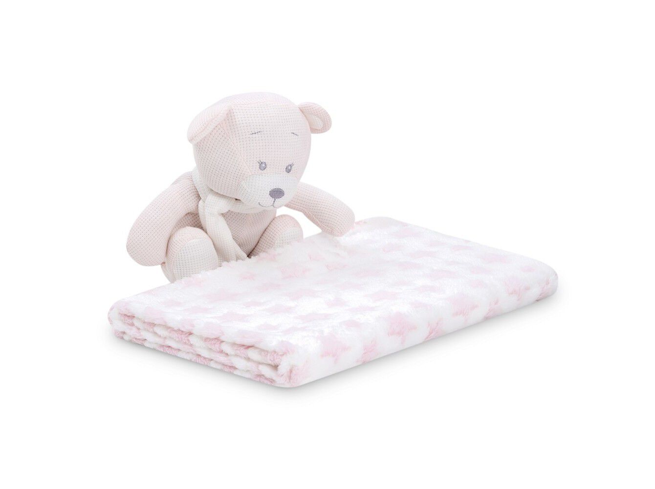 CONJUNTO DE MANTA + PELUCHE INTERBABY ALGOD&Atilde;O URSO ROSA image number 1